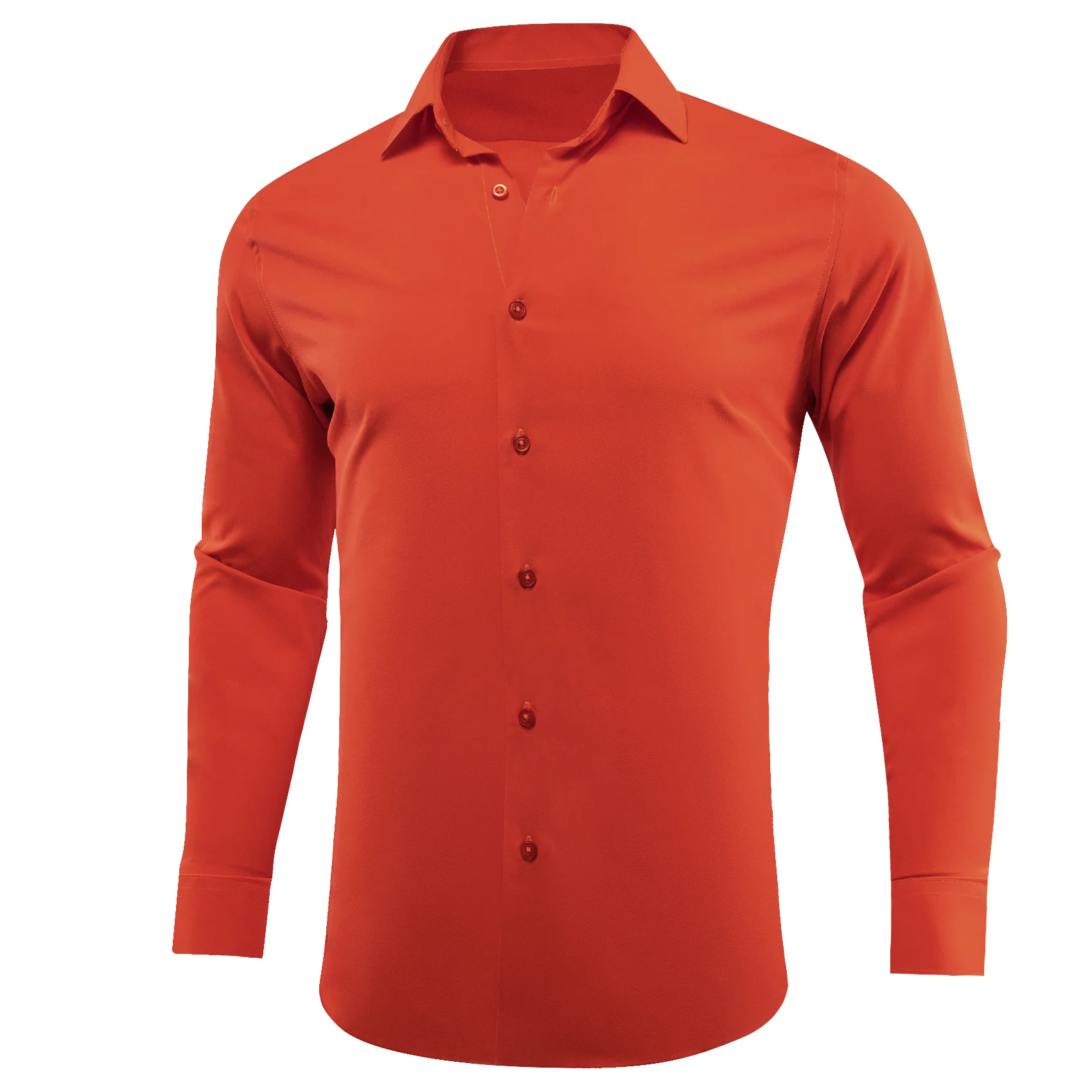 Orange Red Solid Silk Men's Long Sleeve Shirt