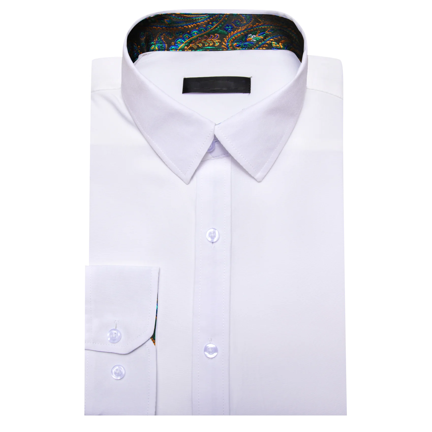 Splicing Style White with Blue Green Paisley Edge Men's Long Sleeve Shirt