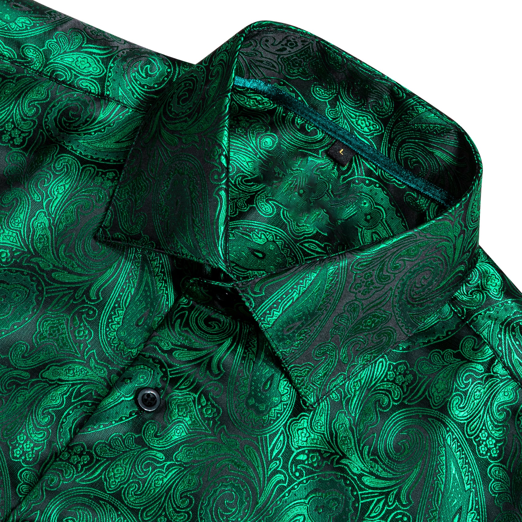 New Green Paisley Style Silk Men's Long Sleeve Shirt