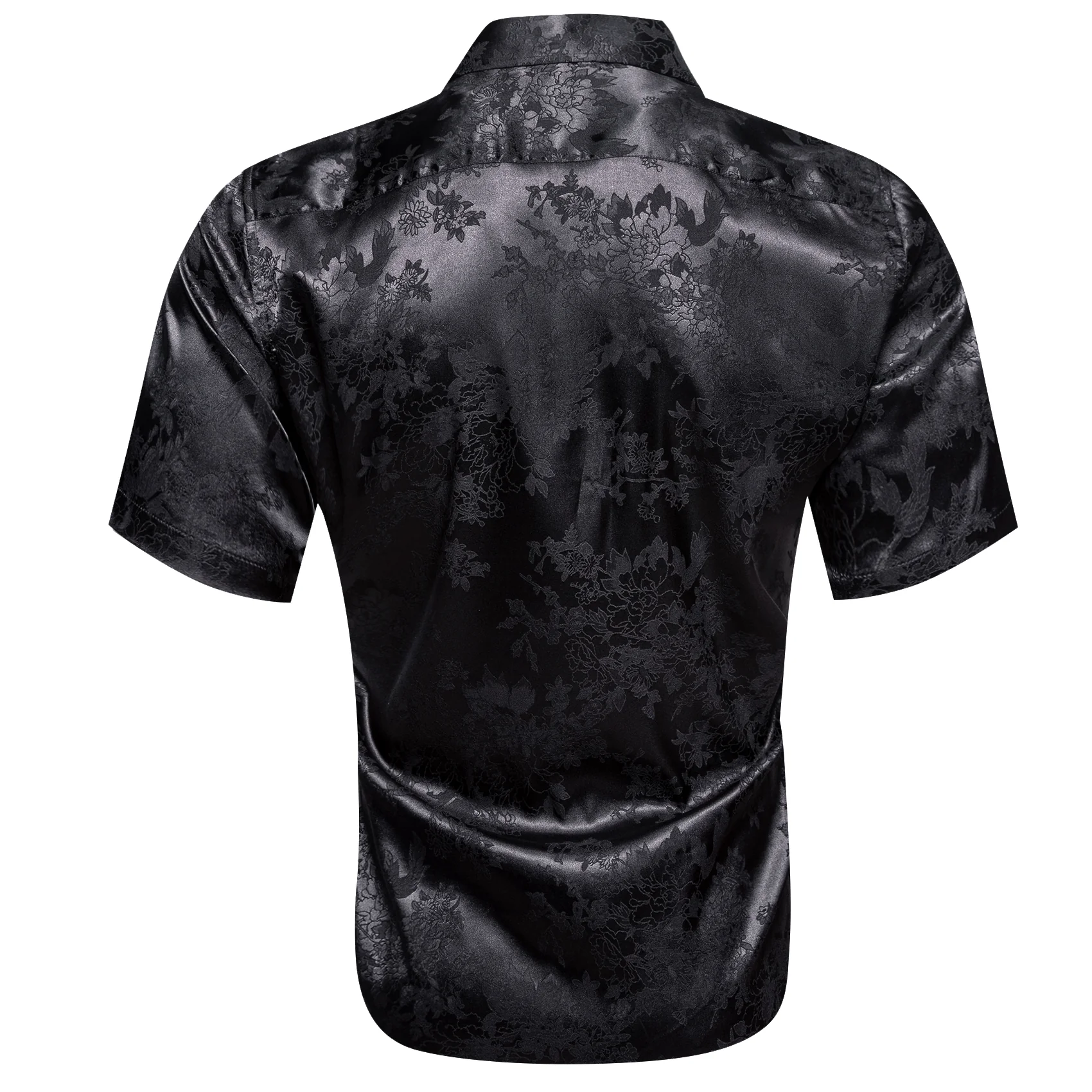Black Floral Silk Men Short Sleeve Shirt