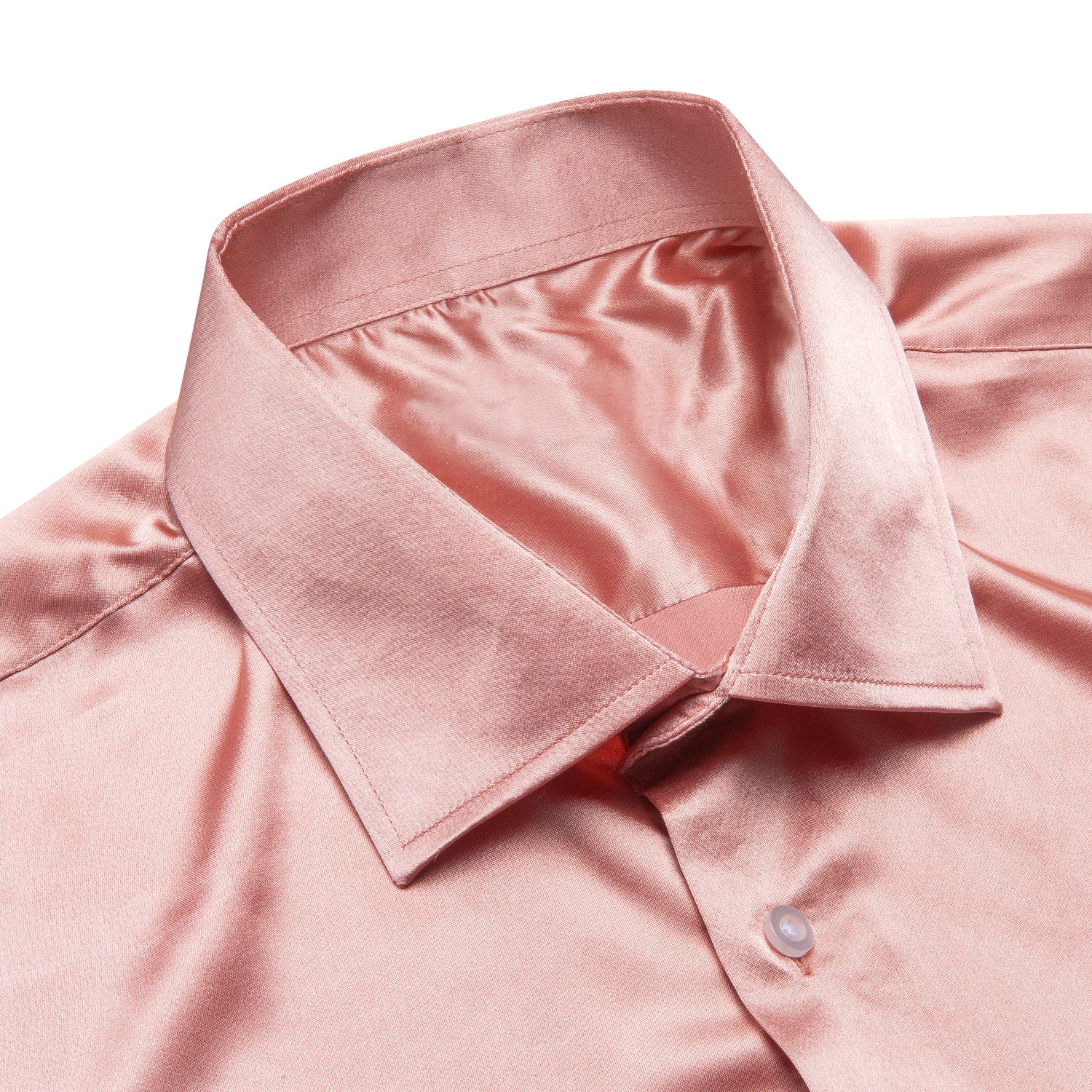 Coral Pink Solid Satin Men's Long Sleeve Shirt