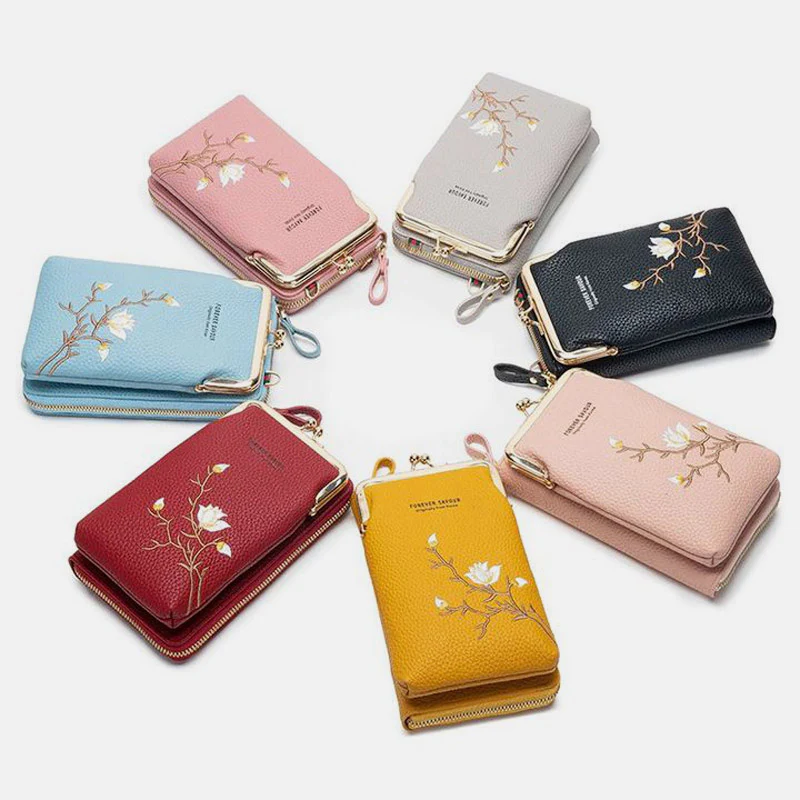 Multi-Slot Elegant Floral Embroidery Crossbody PhoneBag