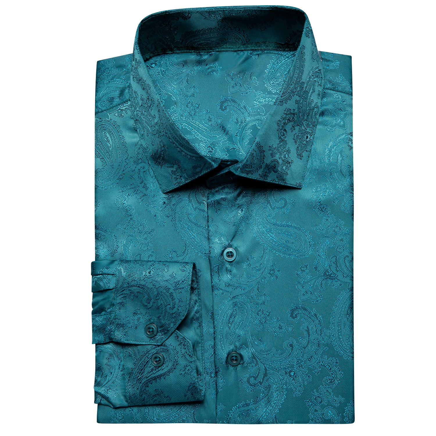 New Lake Blue Paisley Silk Men's Long Sleeve Shirt
