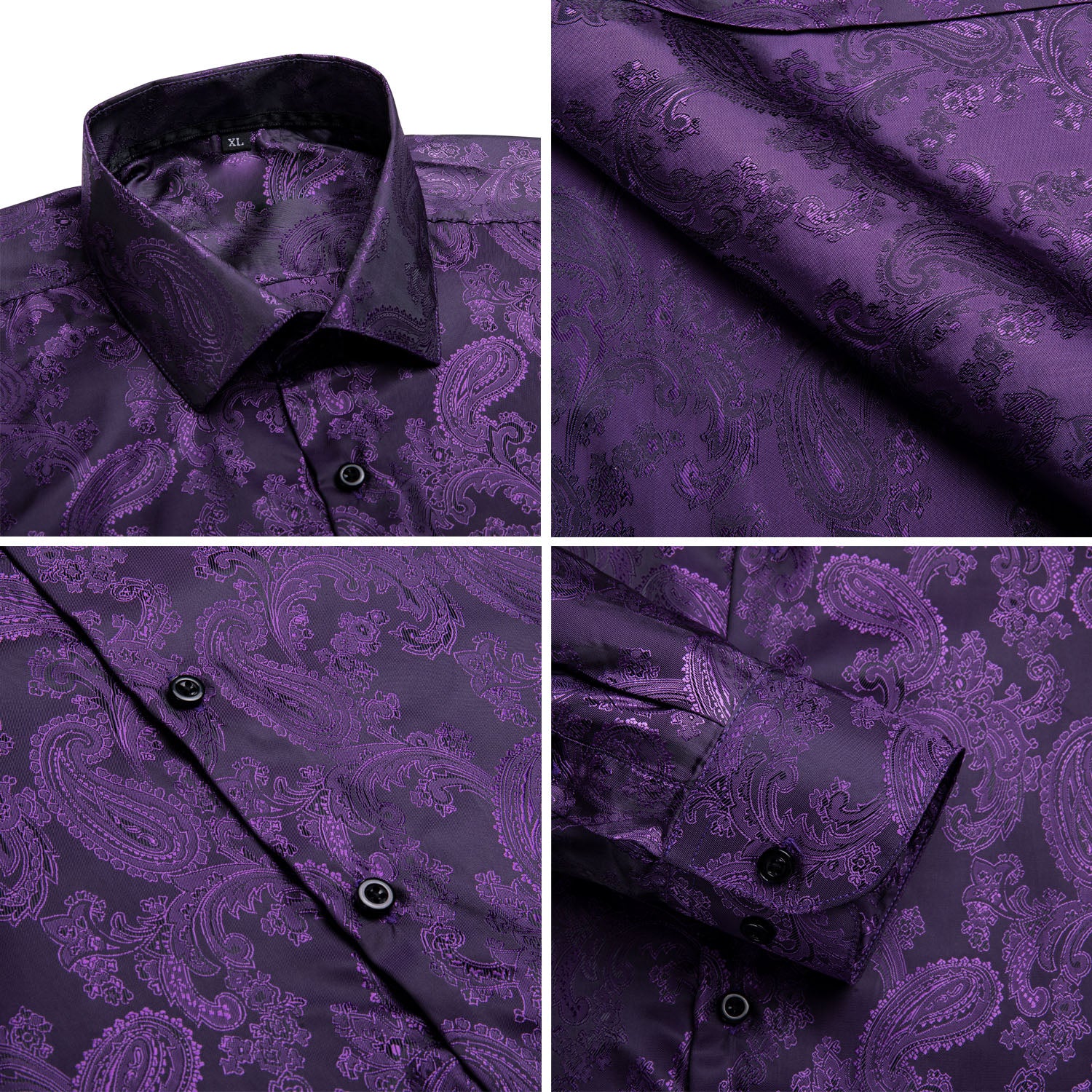 New Dark Purple Paisley Silk Men's Long Sleeve Shirt