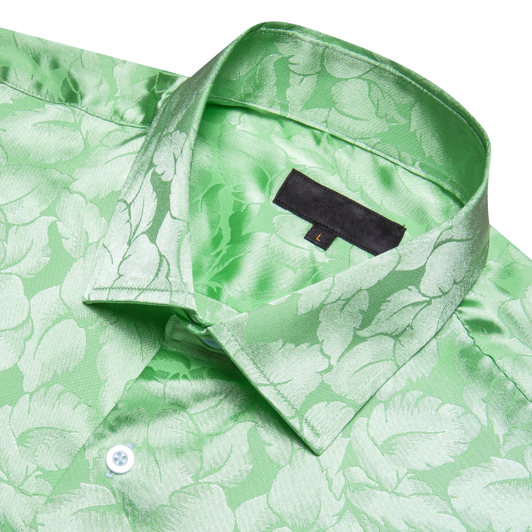 Light Green Floral Leaf Silk Men's Short Sleeve Shirt