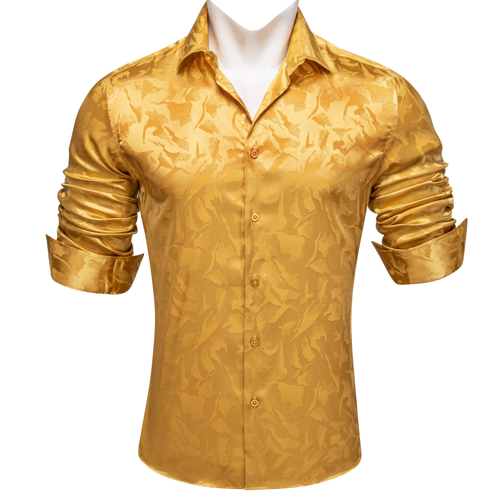 Gold Paisley Pattern Silk Men's Long Sleeve Shirt
