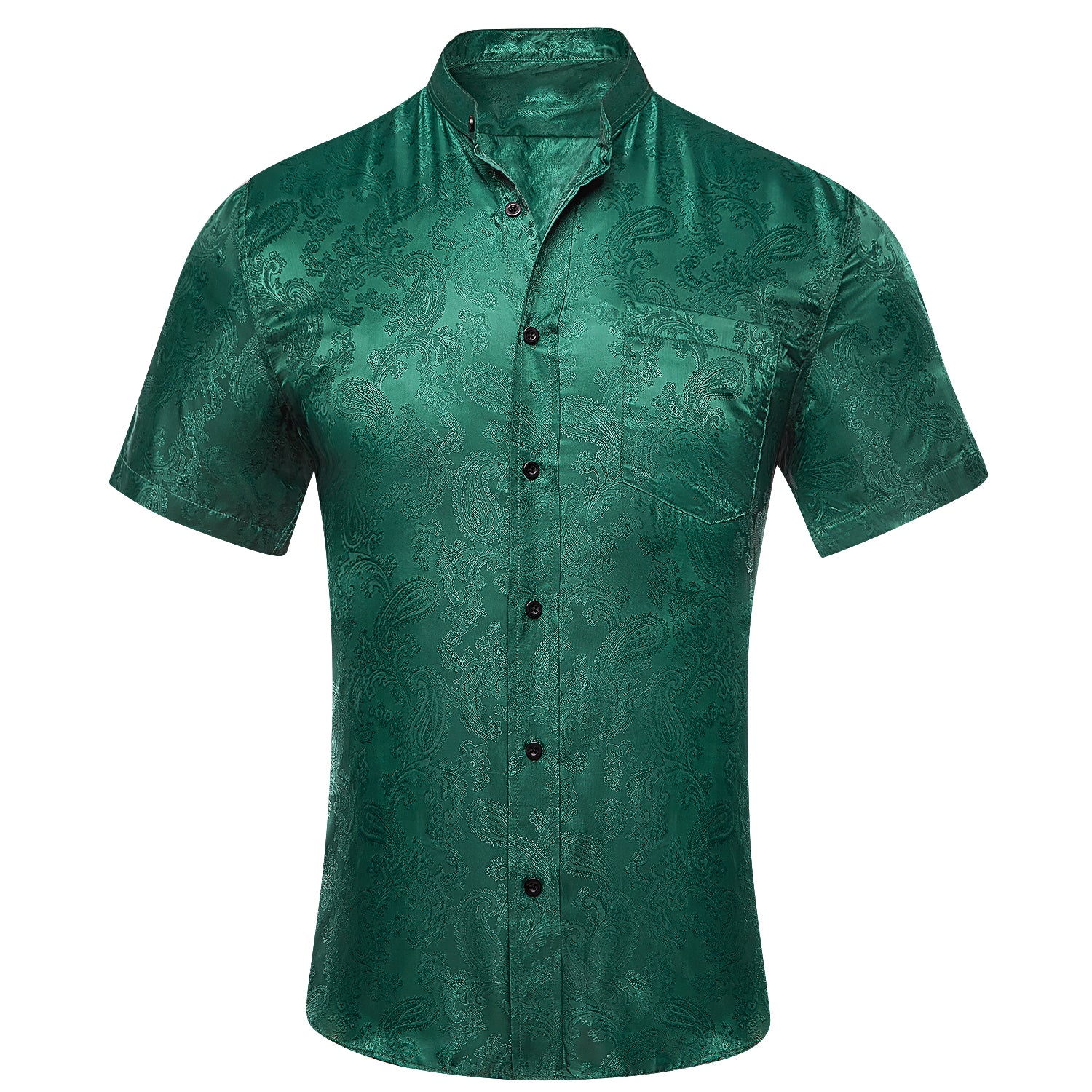 Dark Green Paisley Silk Men's Short Sleeve Shirt