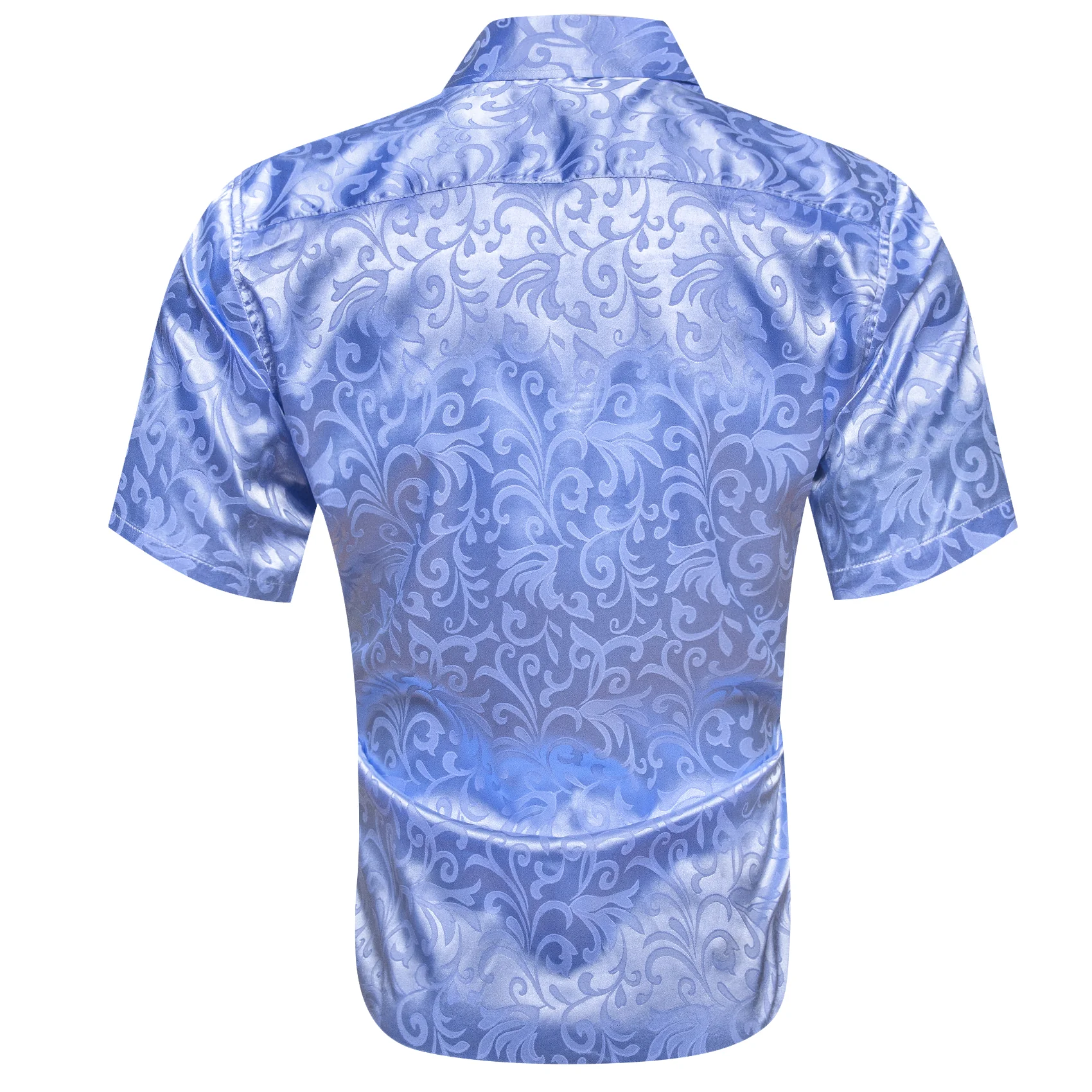Blue Floral Silk Men Short Sleeve Shirt