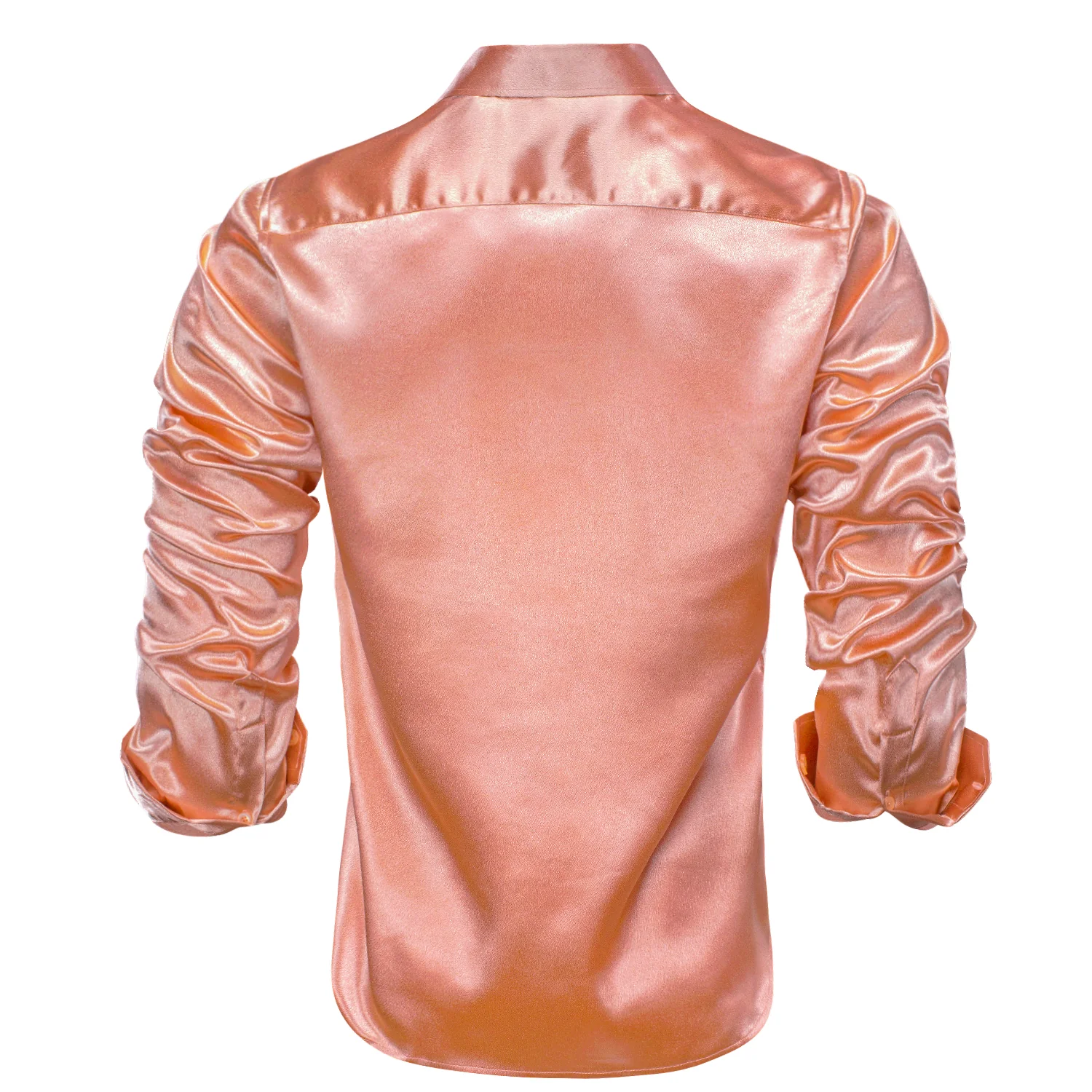 New Pink Solid Silk Men's Long Sleeve Shirt