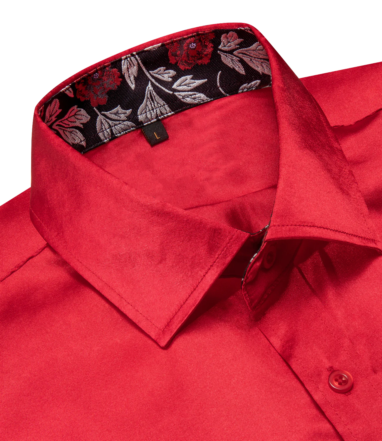 New Splicing Style Red with Black Floral Edge Men's Long Sleeve Shirt