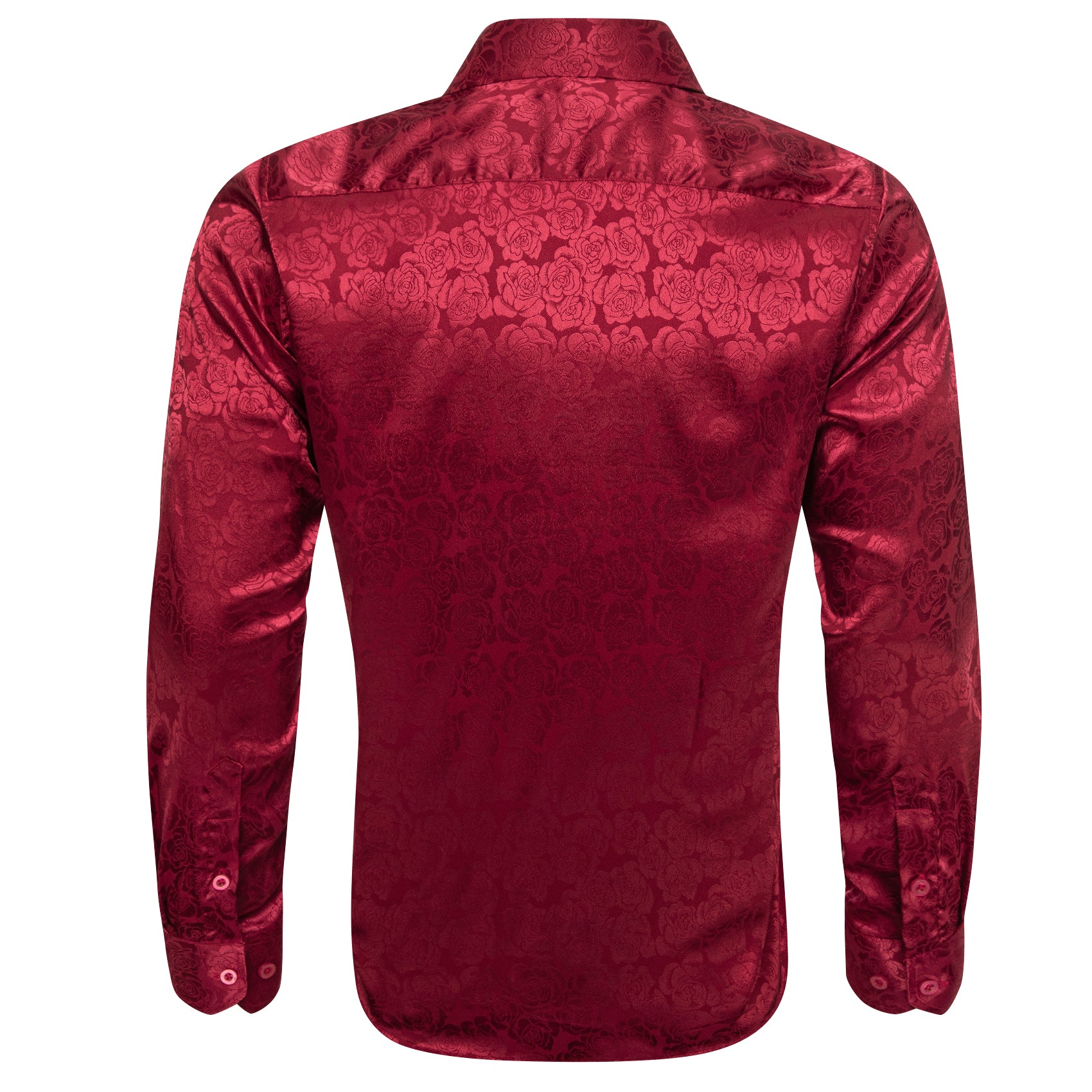 Burgundy Floral Rose Silk Men's Long Sleeve Shirt