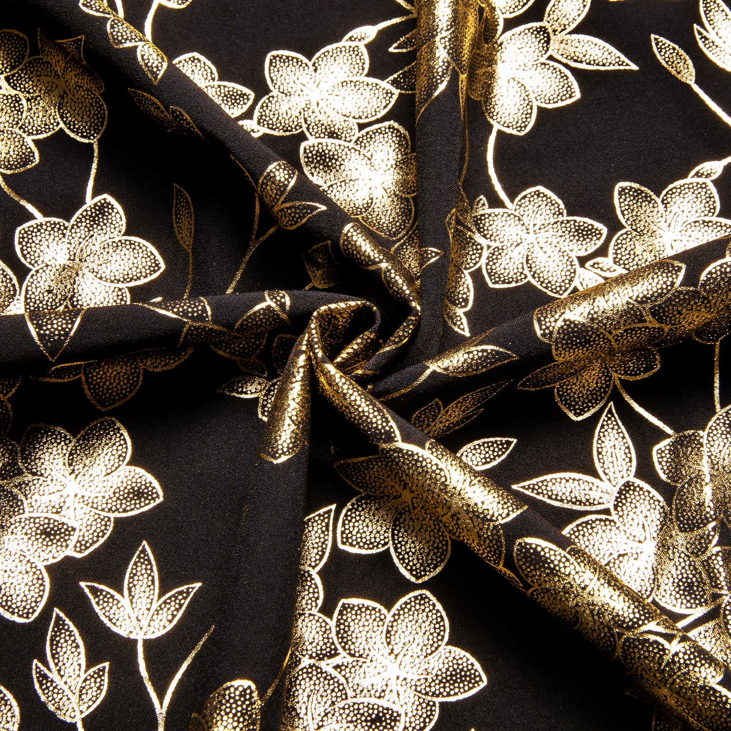 Black Golden Cherry Blossoms Floral Pattern Silk Men's Long Sleeve Shirt