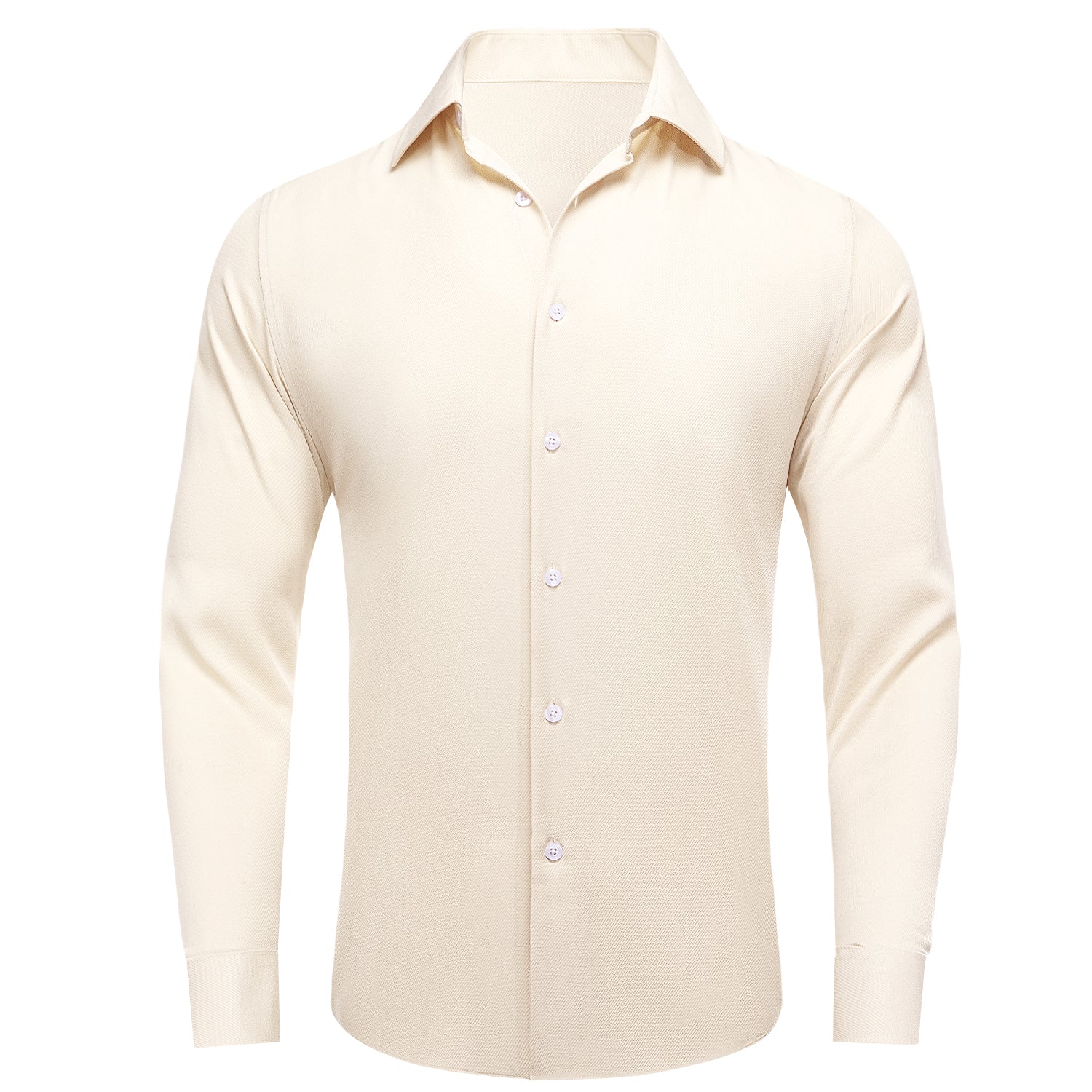 Ivory Solid Stretch Woven Business Men's Long Sleeve Button Down Shirt