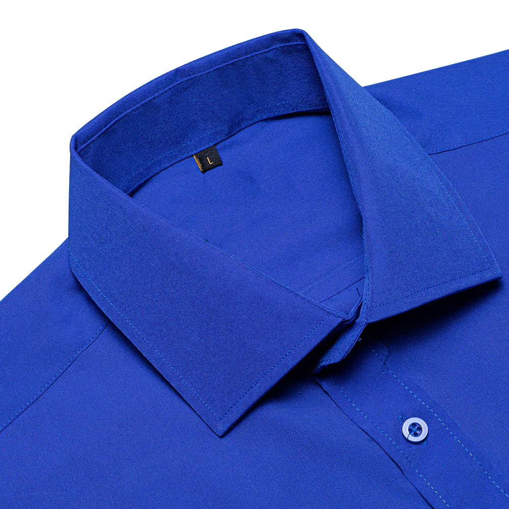 Royal Blue Cotton Solid Silk Men's Short Sleeve Shirt