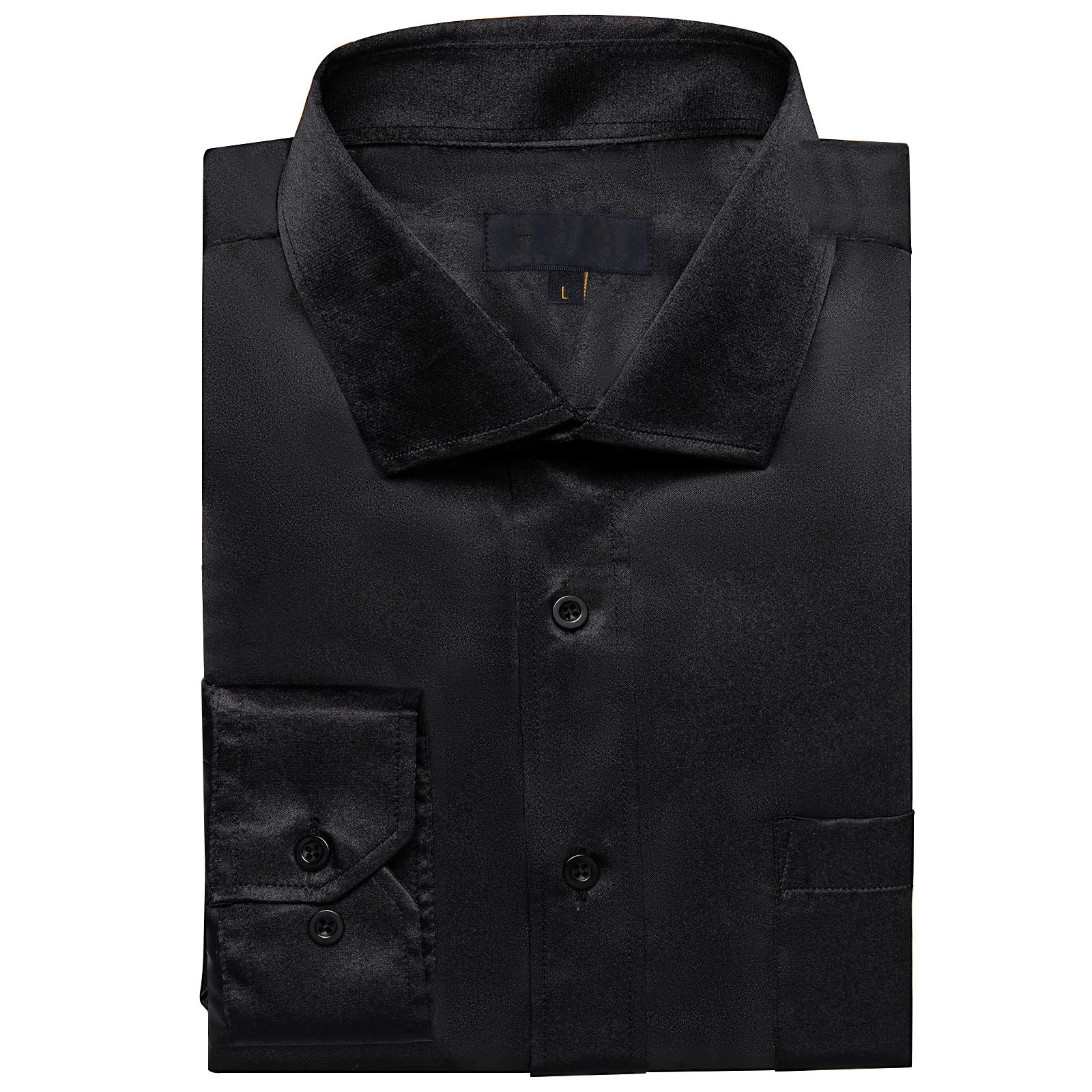 Black Solid Satin Silk Men's Long Sleeve Business Shirt
