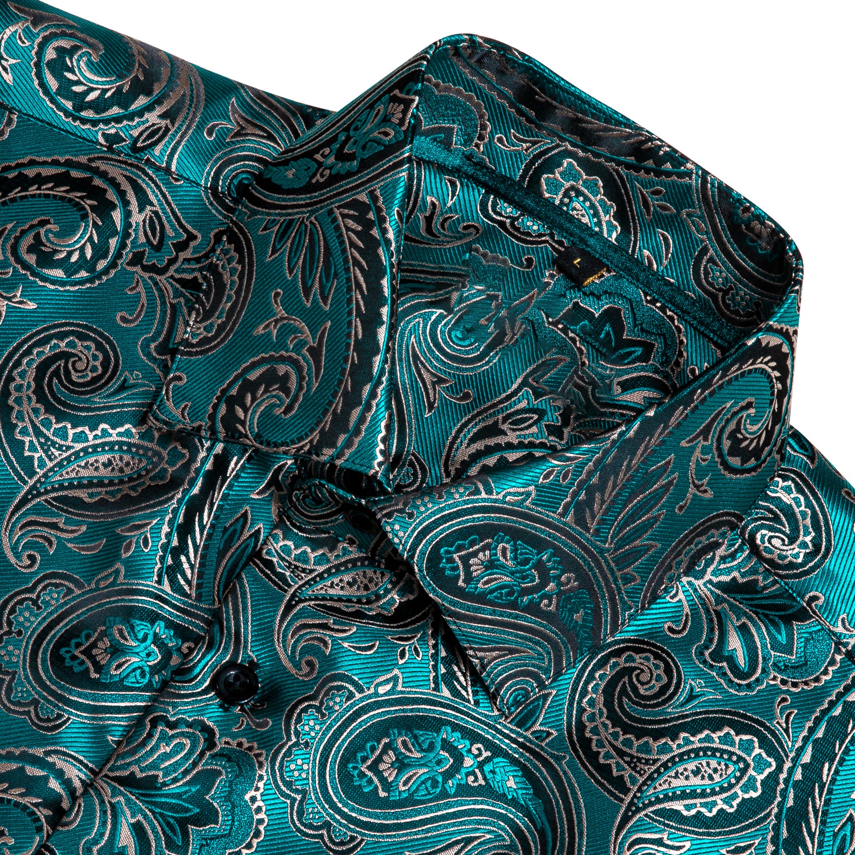 Lake Green Paisley Style Silk Men's Long Sleeve Shirt