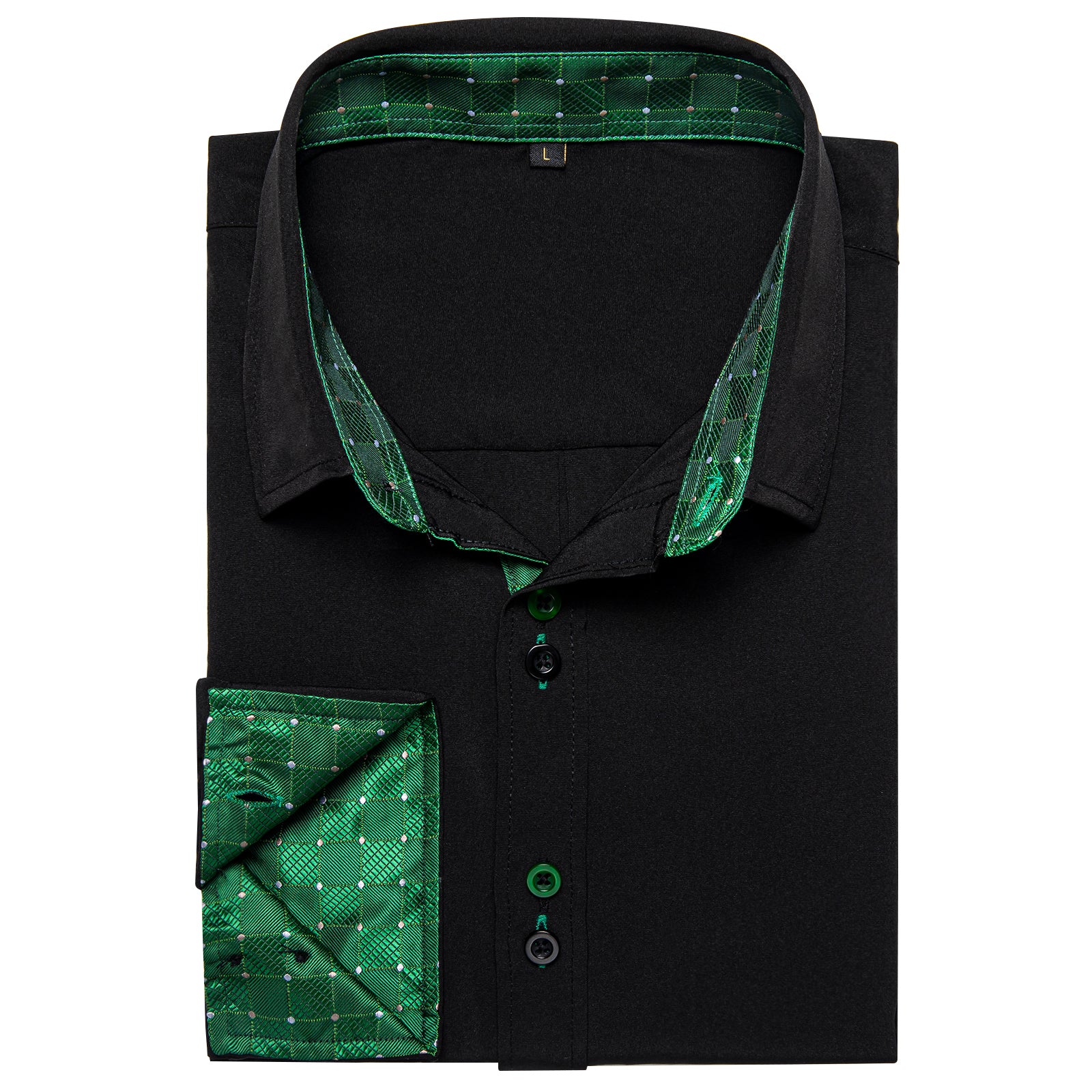New Splicing Style Black with Green Plaid Edge Men's Long Sleeve Shirt