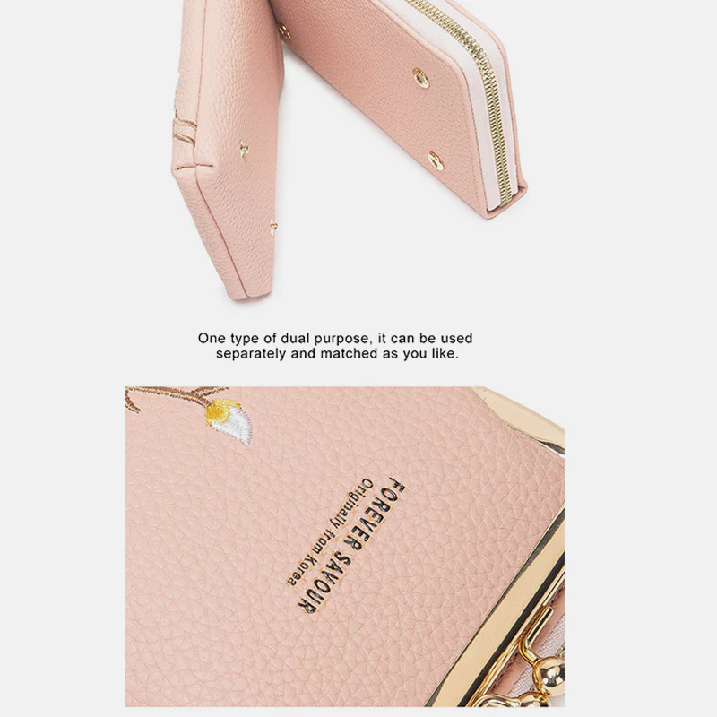 Multi-Slot Elegant Floral Embroidery Crossbody PhoneBag