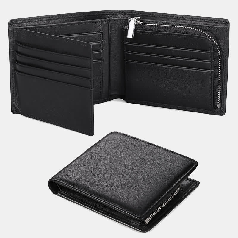 Men's Cowhide Leather RFID Blocking Bifold Wallet Stylish Anti Theft Wallets