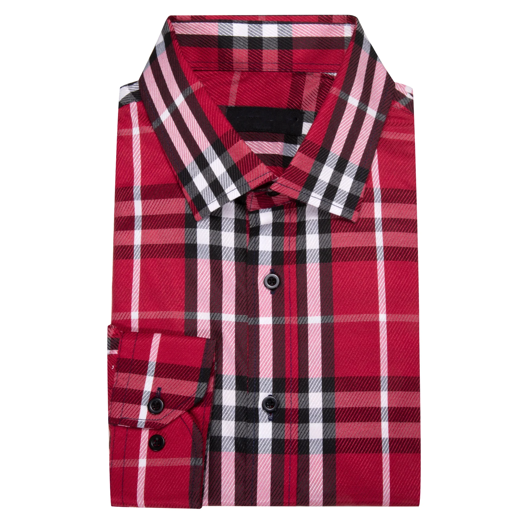 Red White Plaid Men's Long Sleeve Work Shirt