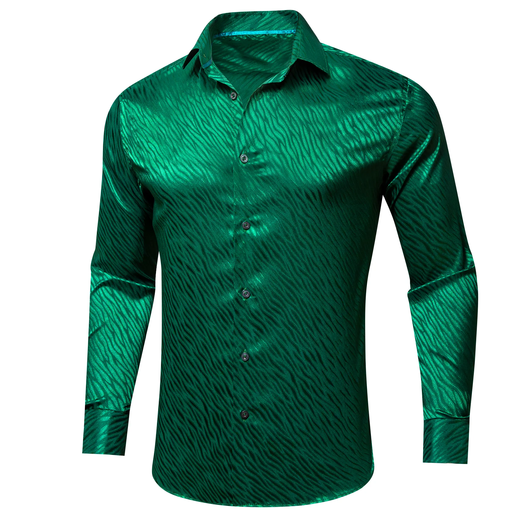 Emerald Green Novelty Silk Men Long Sleeve Shirt