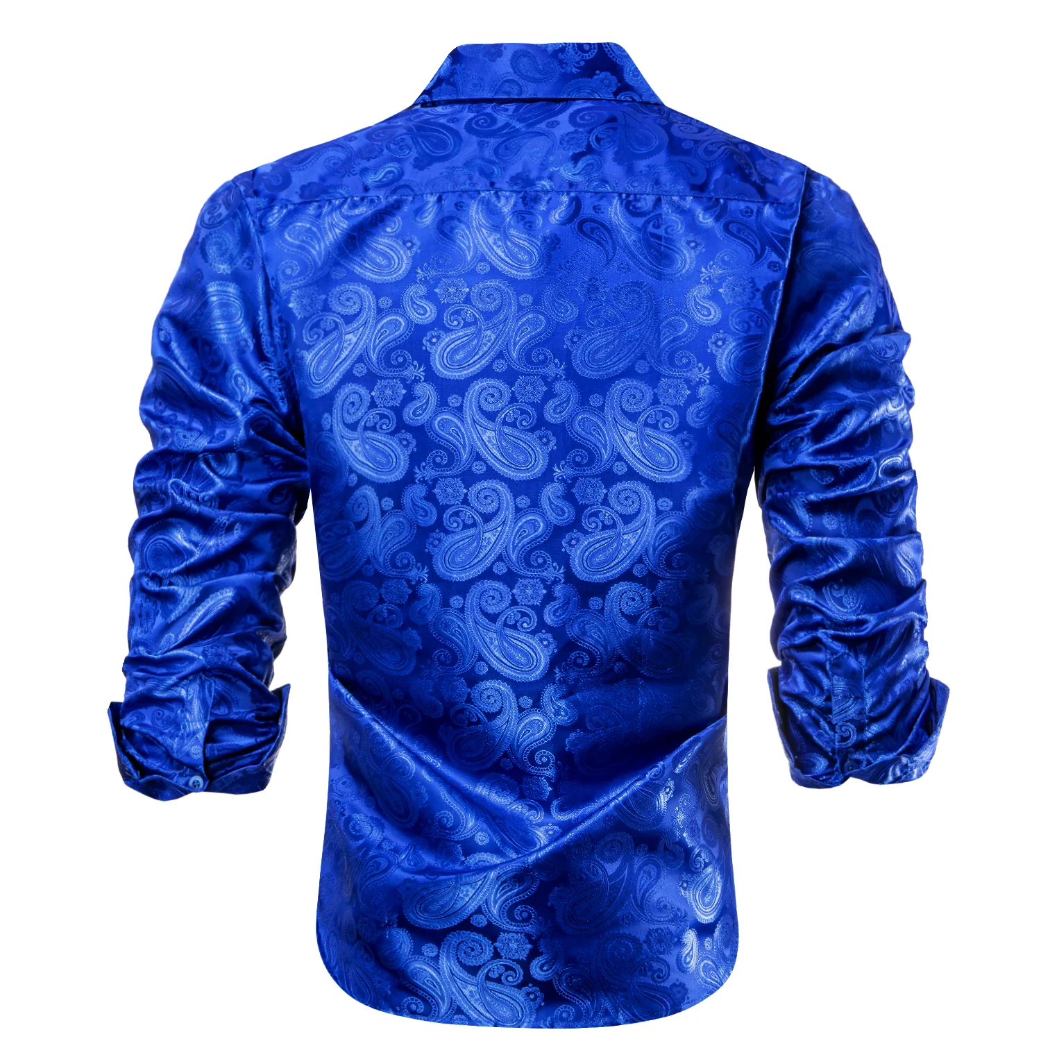 Royal Blue Paisley Pattern Silk Men's Long Sleeve Shirt
