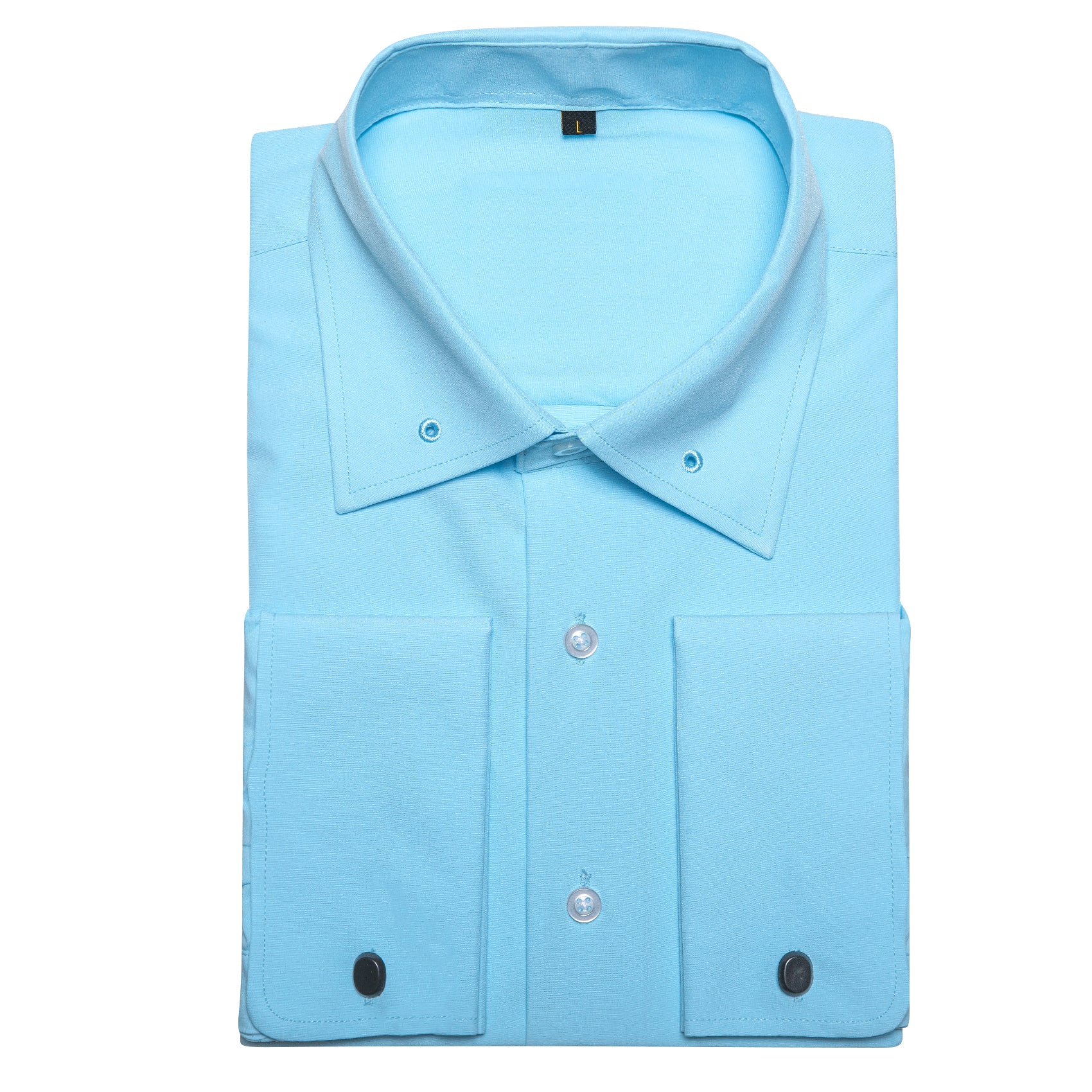 Baby Blue Solid Woven Men's Long Sleeve Shirt