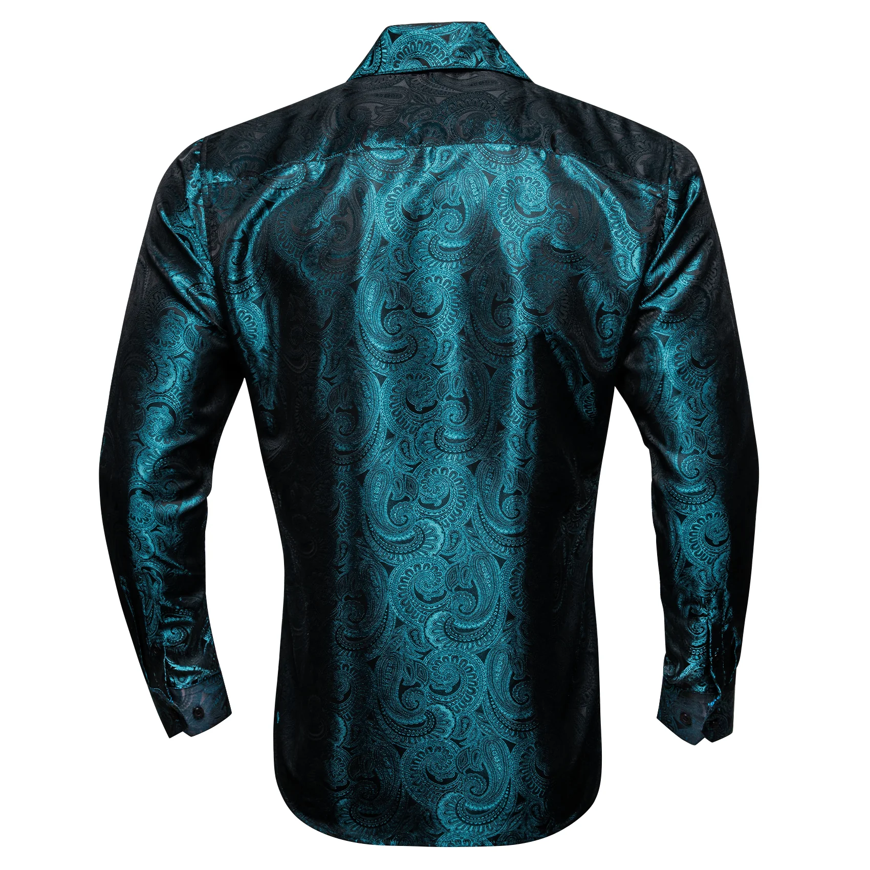 New Luxury Blue Paisley Pattern Silk Men's Long Sleeve Shirt