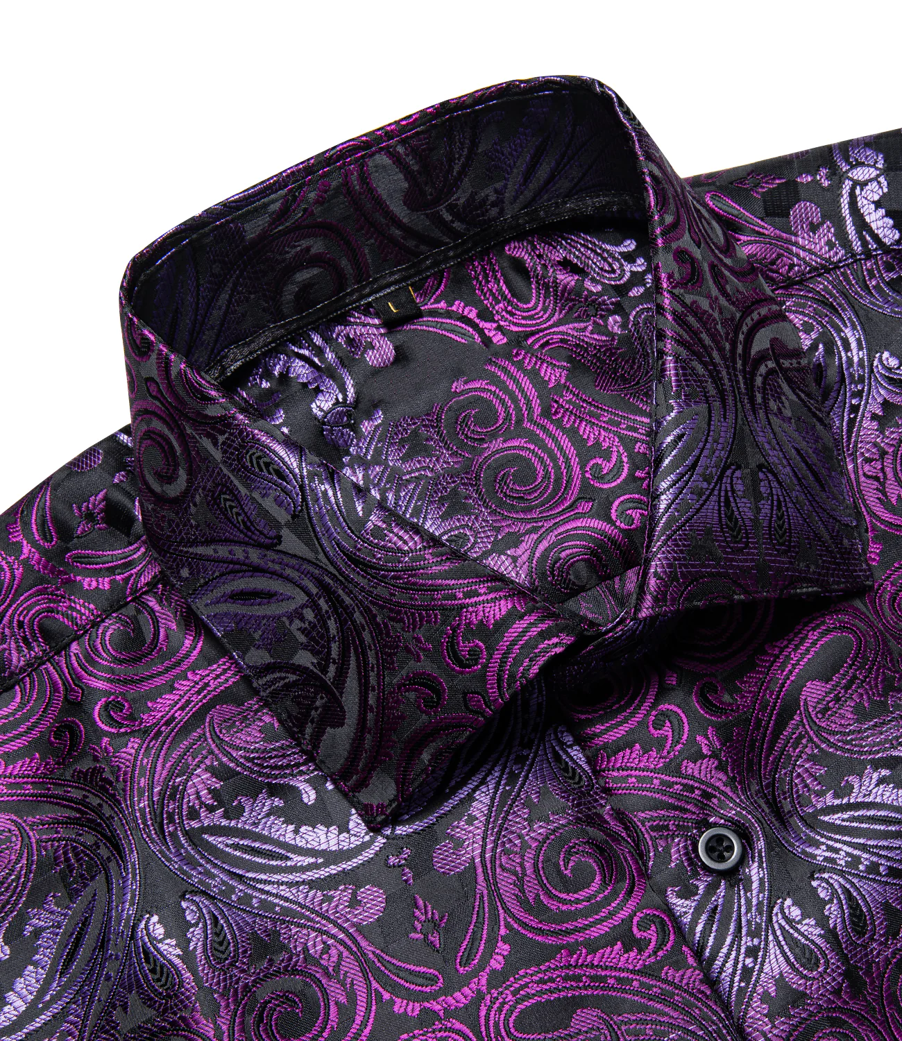 Black Gradient Purple Paisley Silk Men's Long Sleeve Shirt