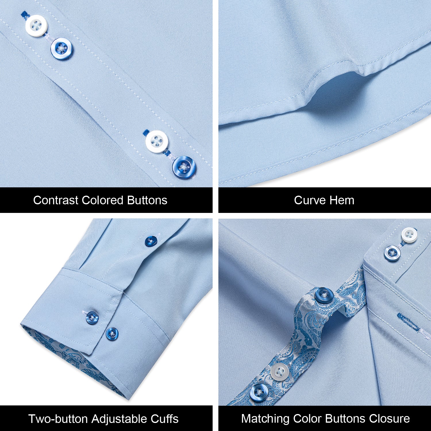 New Splicing Style Baby Blue with Blue Paisley Edge Men's Long Sleeve Shirt