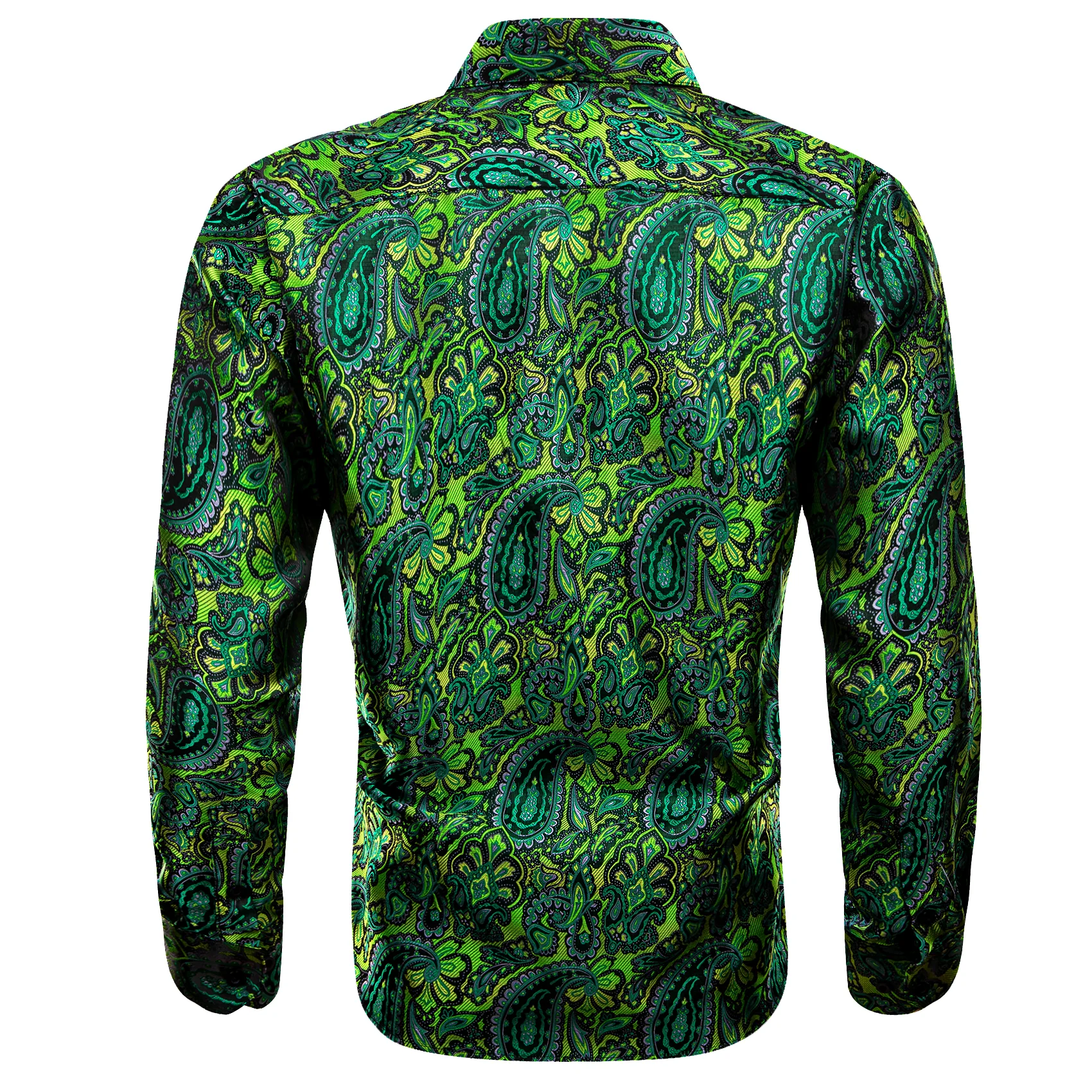 Green Paisley Floral Silk Men's Long Sleeve Shirt
