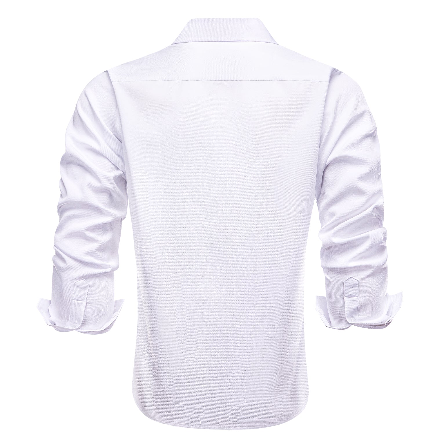 White Solid Stretch Woven Business Men's Long Sleeve Button Down Shirt