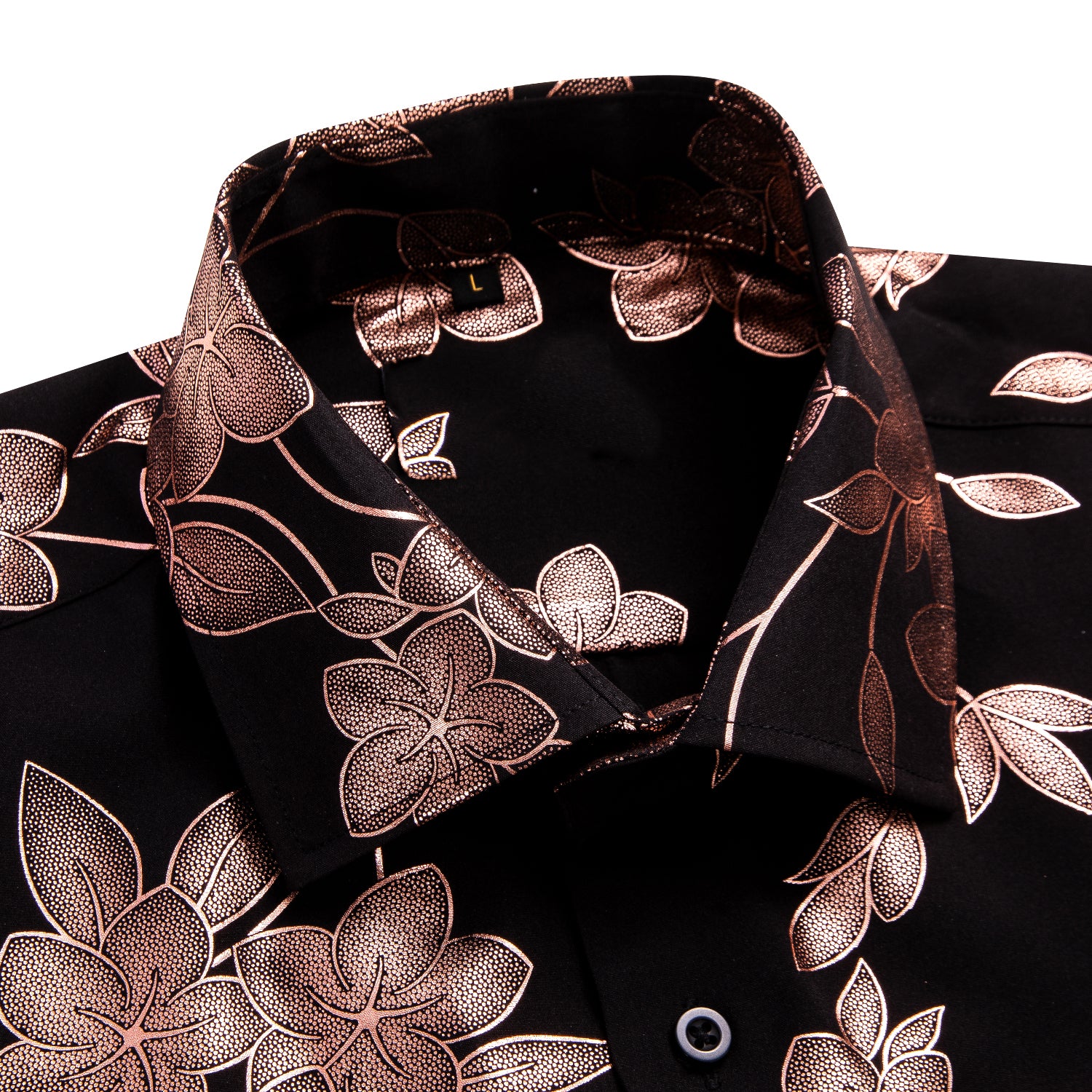 New Black Shirt with Pink Floral Silk Men's Short Sleeve Shirt