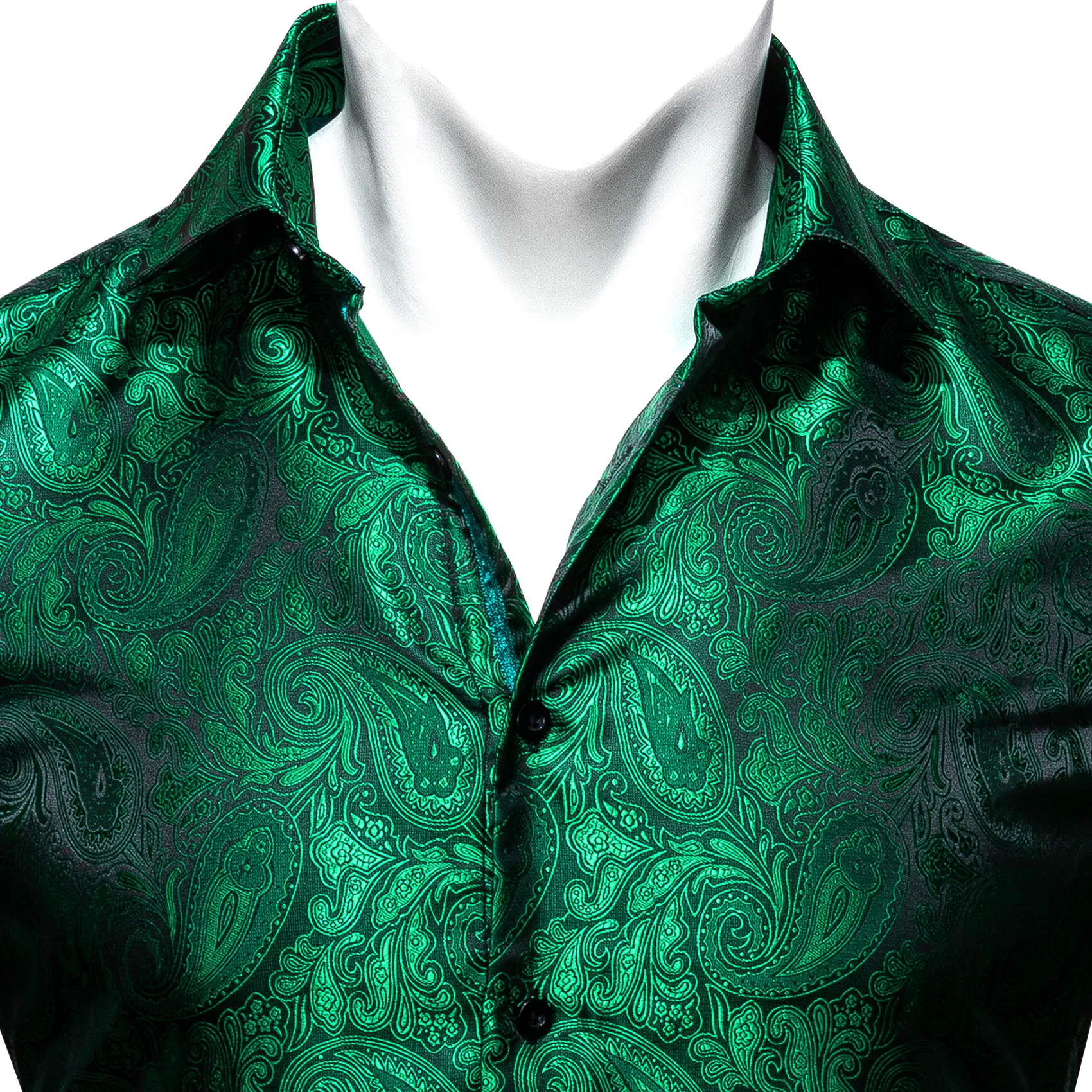 New Green Paisley Style Silk Men's Long Sleeve Shirt