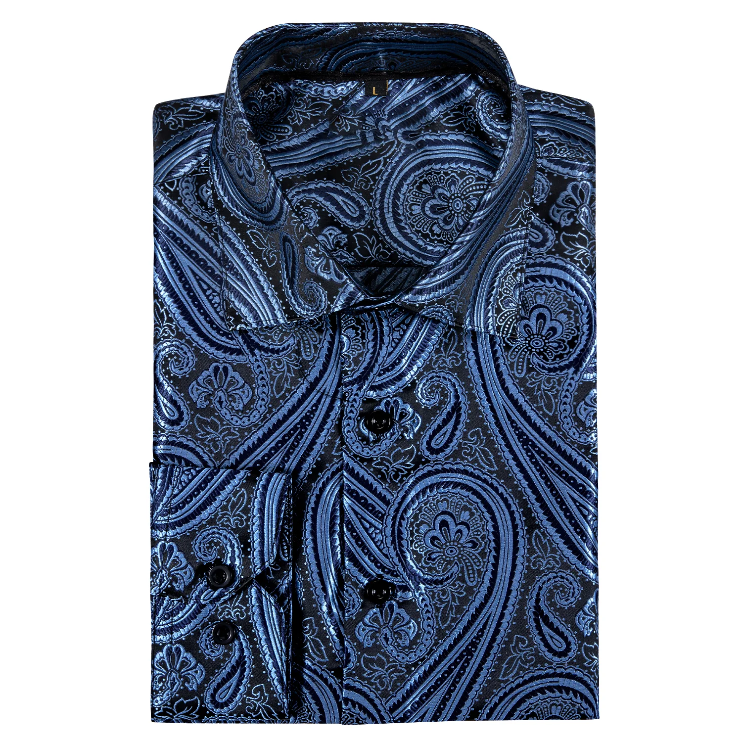 New Grey Blue Paisley Style Silk Men's Long Sleeve Shirt