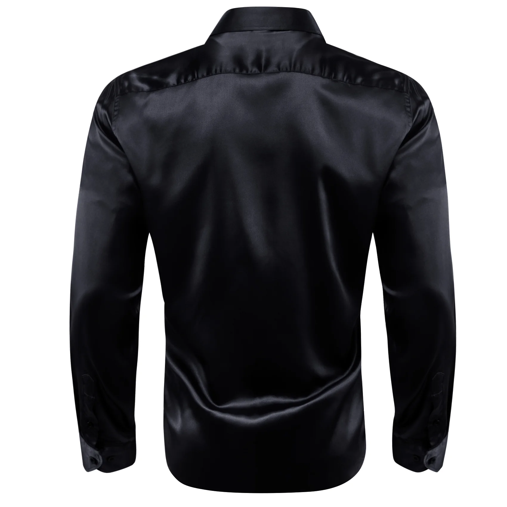 Black Solid Silk Men's Long Sleeve Shirt