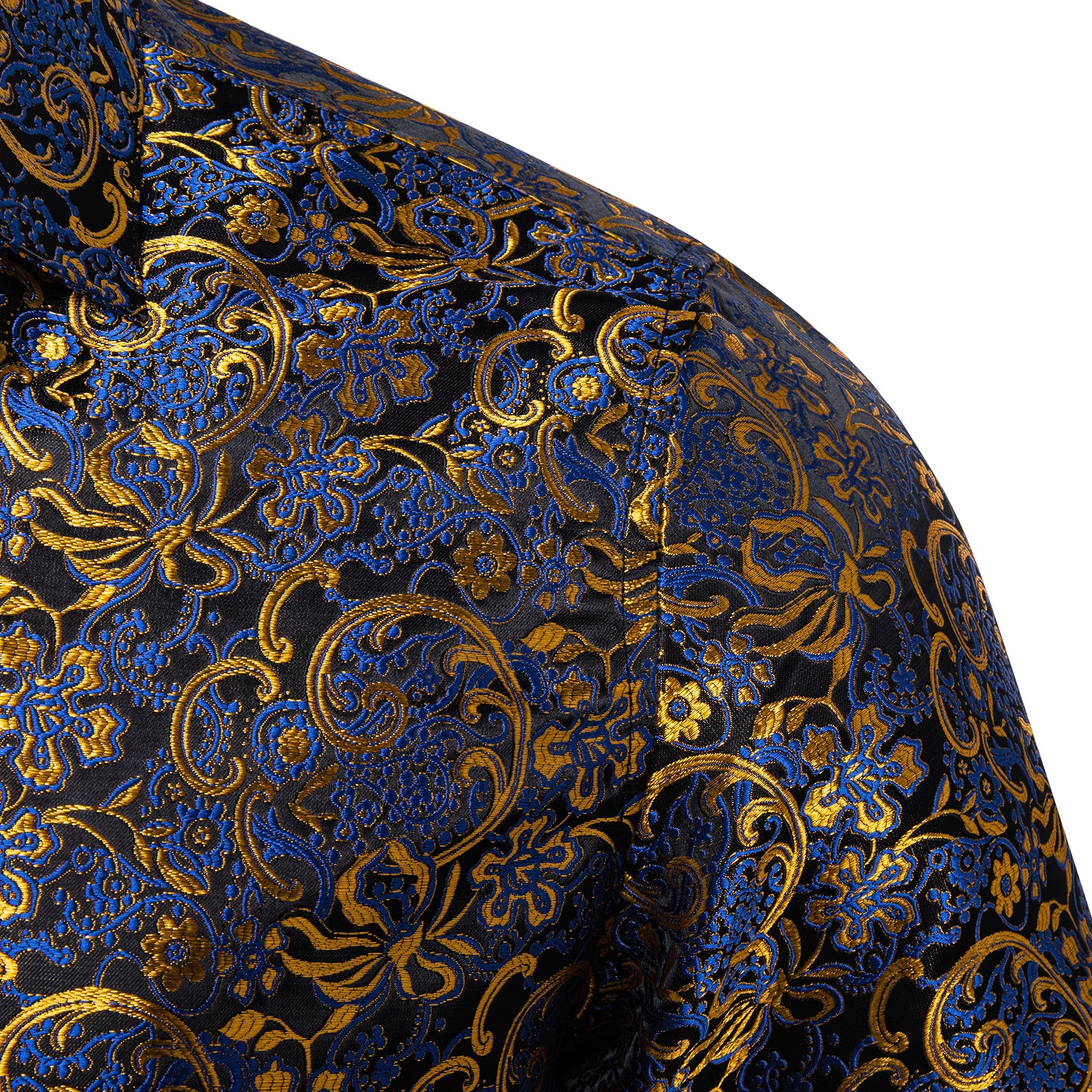 Blue Golden Floral Silk Men's Long Sleeve Shirt