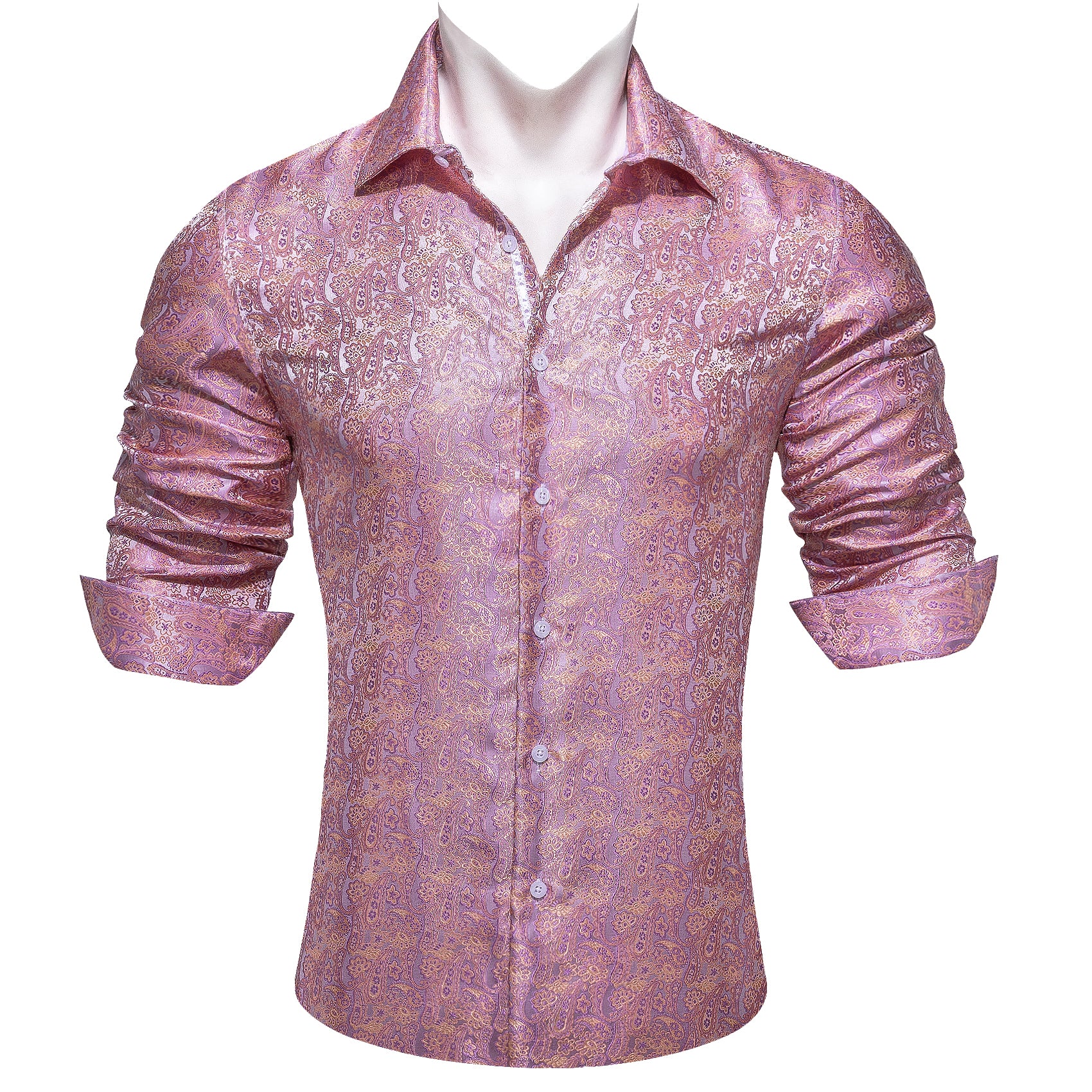 Pink Purple Paisley Men's Long Sleeve Casual Shirt