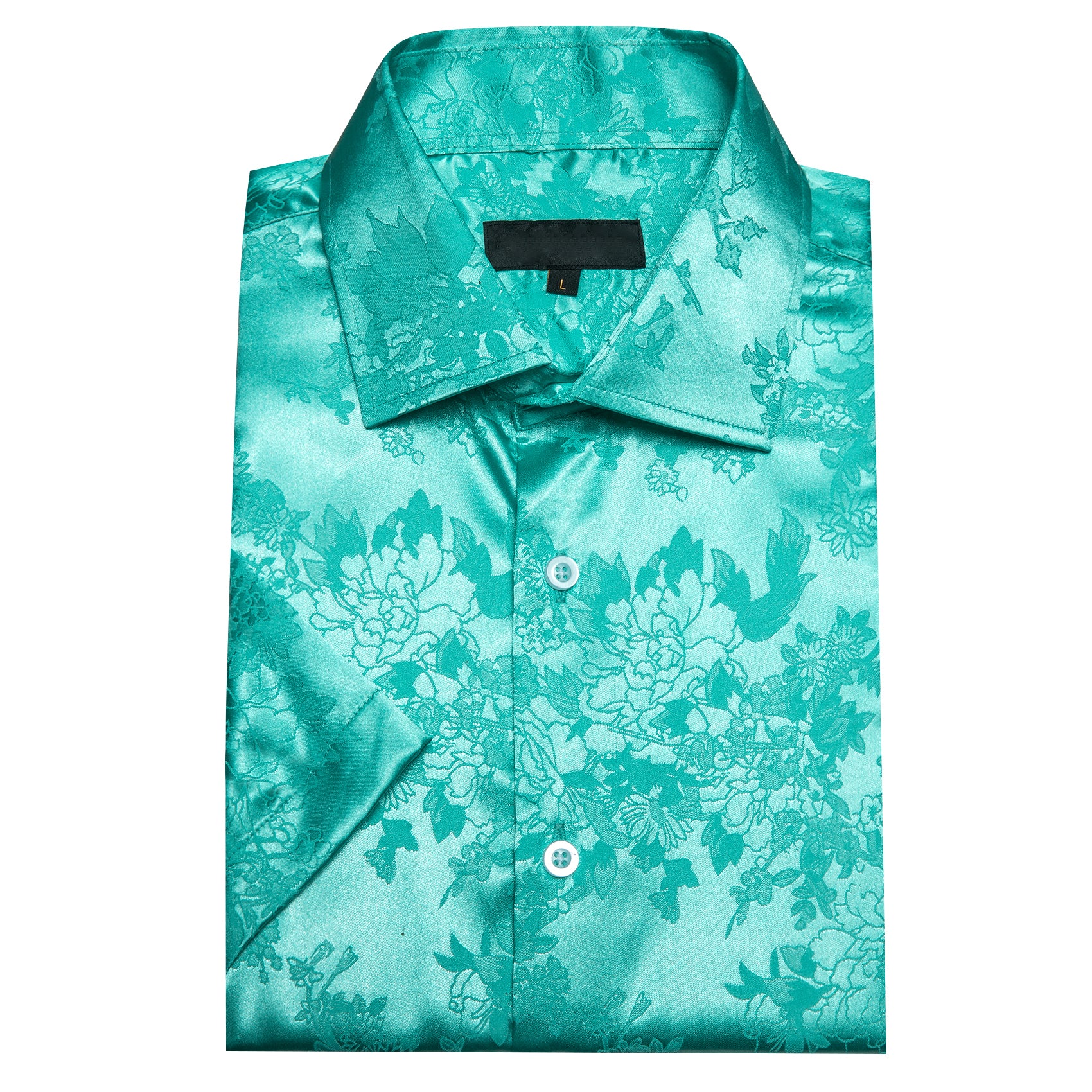 Aqua Blue Floral Silk Men's Short Sleeve Shirt