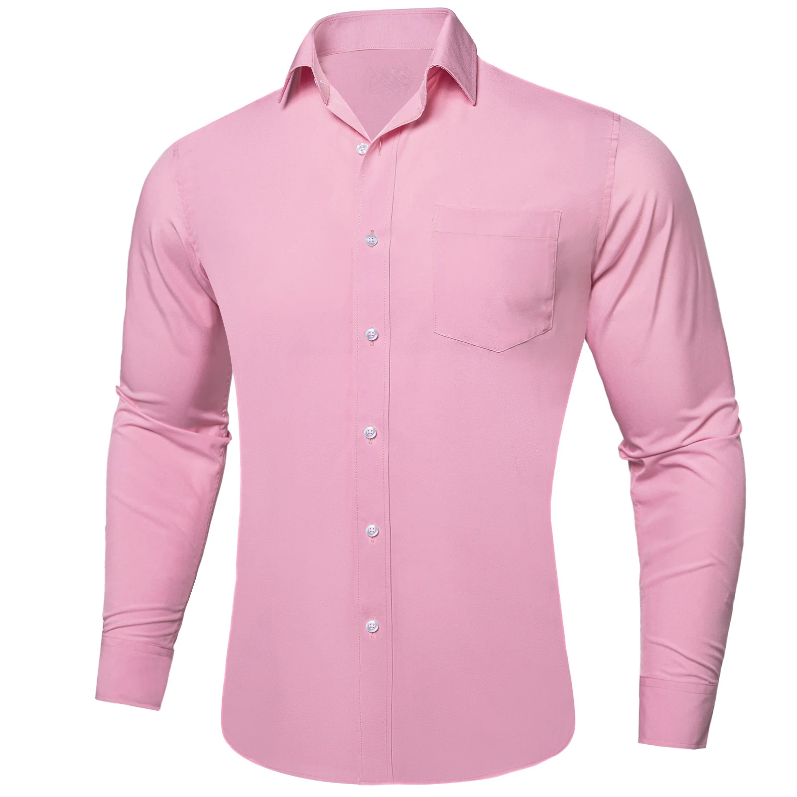 Petal Pink Solid Silk Men's Long Sleeve Business Shirt