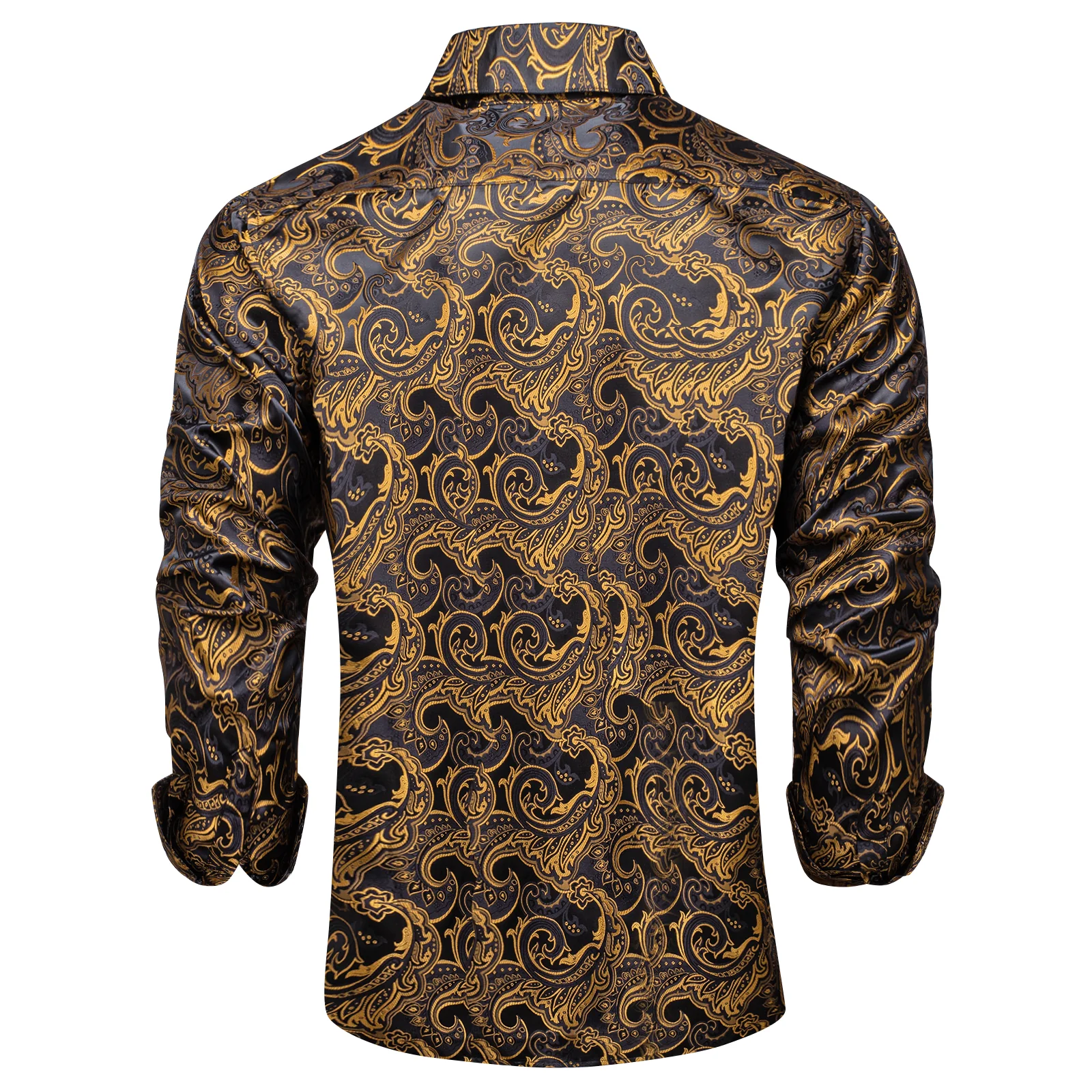 New Black Brown Paisley Silk Men's Long Sleeve Shirt