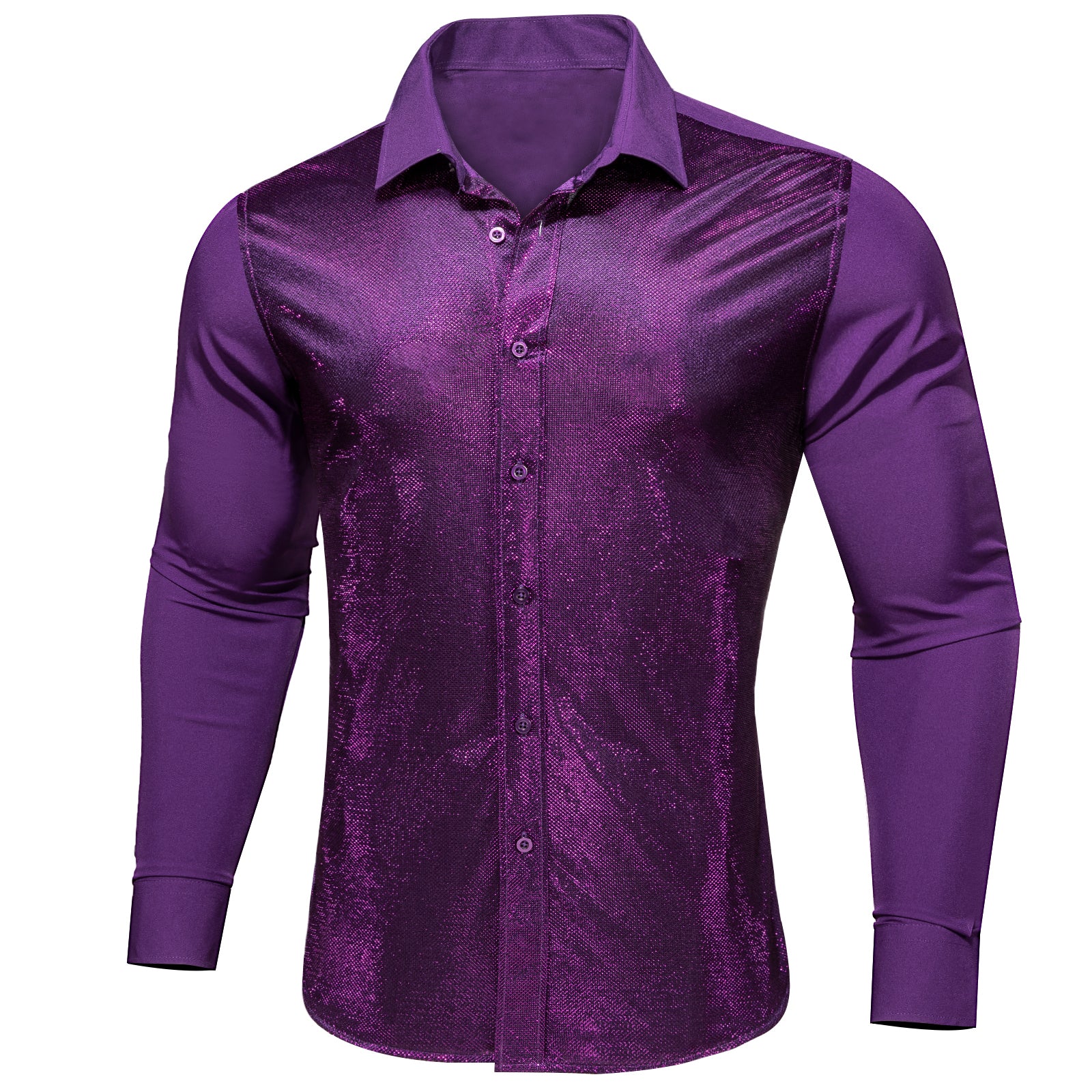 Purple Solid Silk Men's Long Sleeve Shirt