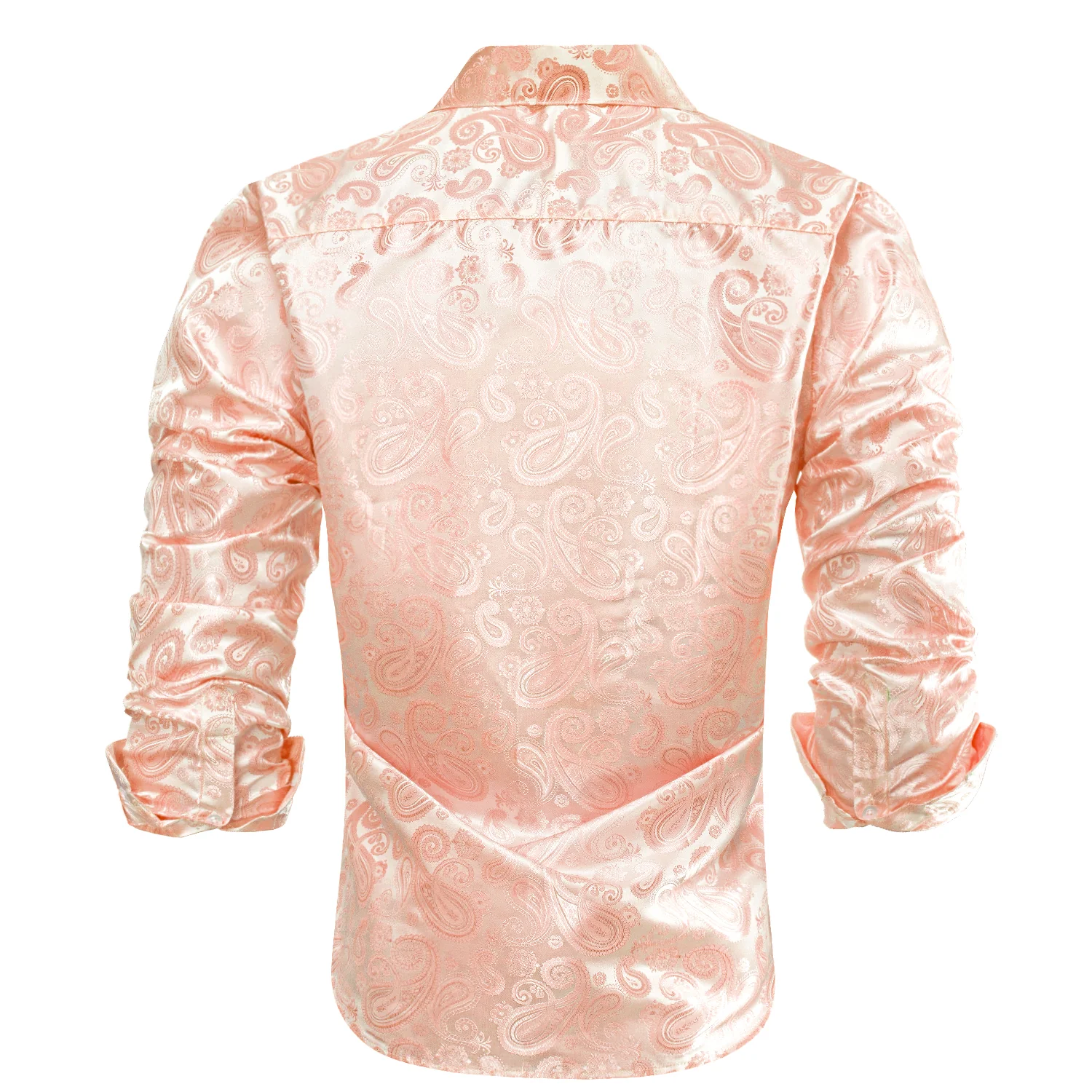 Baby Pink Paisley Silk Men's Long Sleeve Shirt