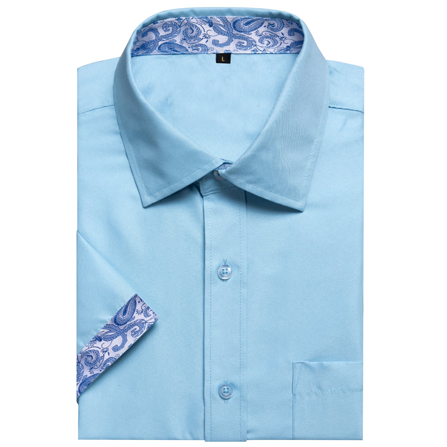 Splicing Style Blue with Blue Paisley Silk Men's Short Sleeve Shirt