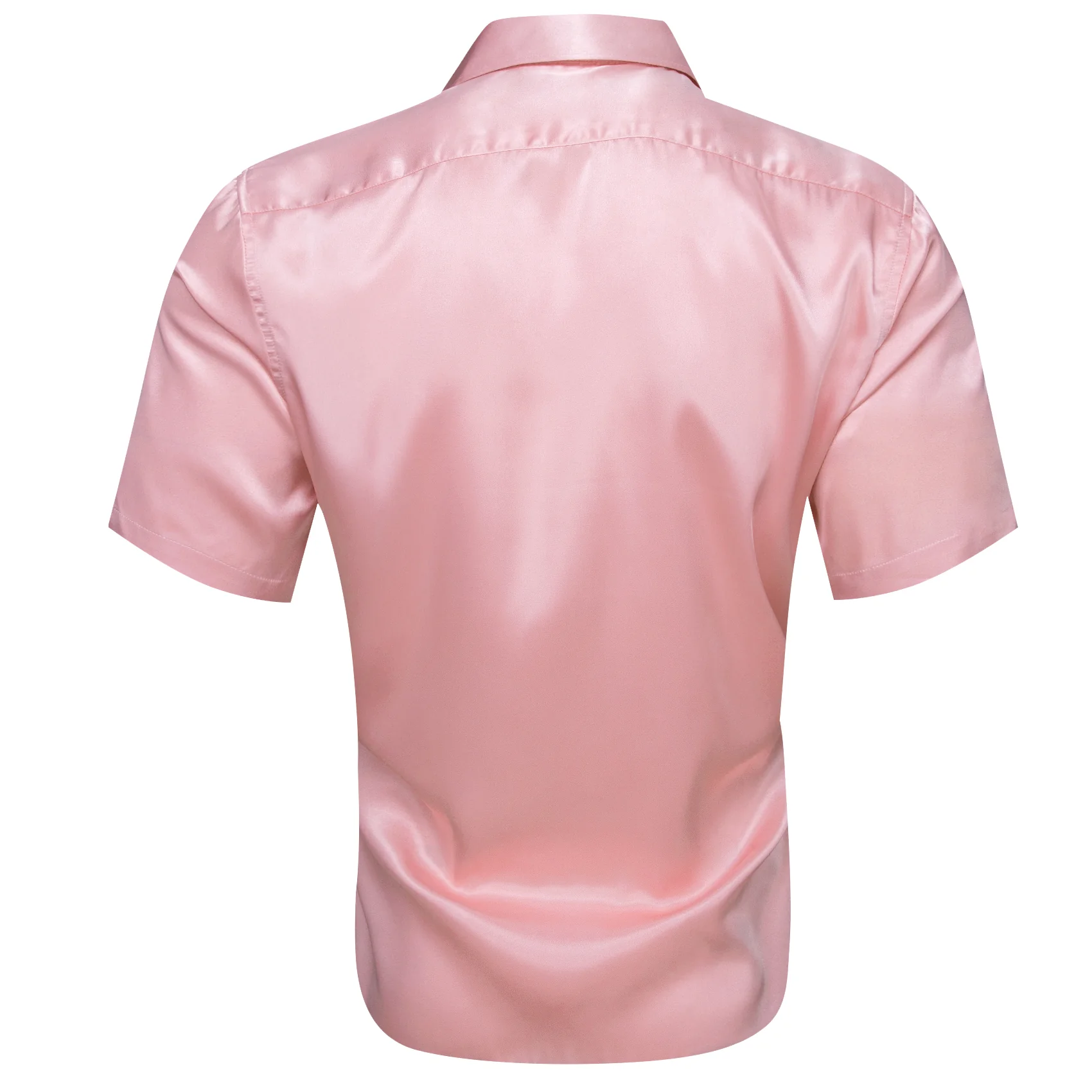 Baby Pink Satin Solid Silk Men's Short Sleeve Shirt