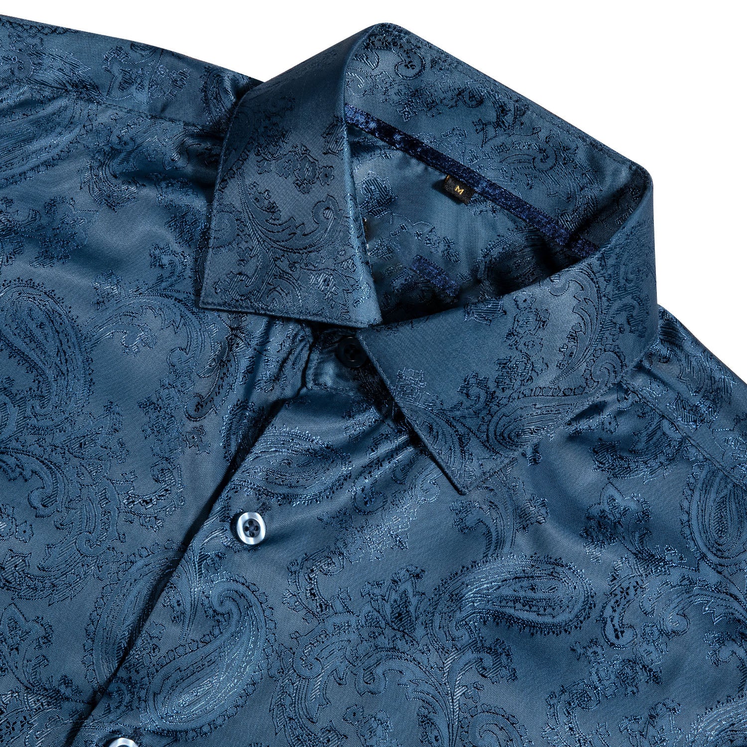 Grey Blue Paisley Pattern Silk Men's Long Sleeve Shirt