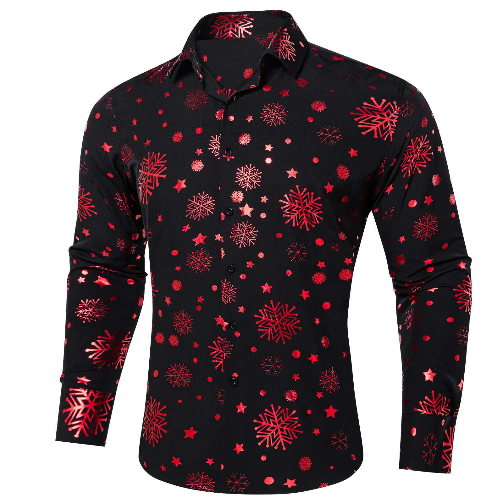 Black Red Snowflakes Long Sleeve Shirt Christmas