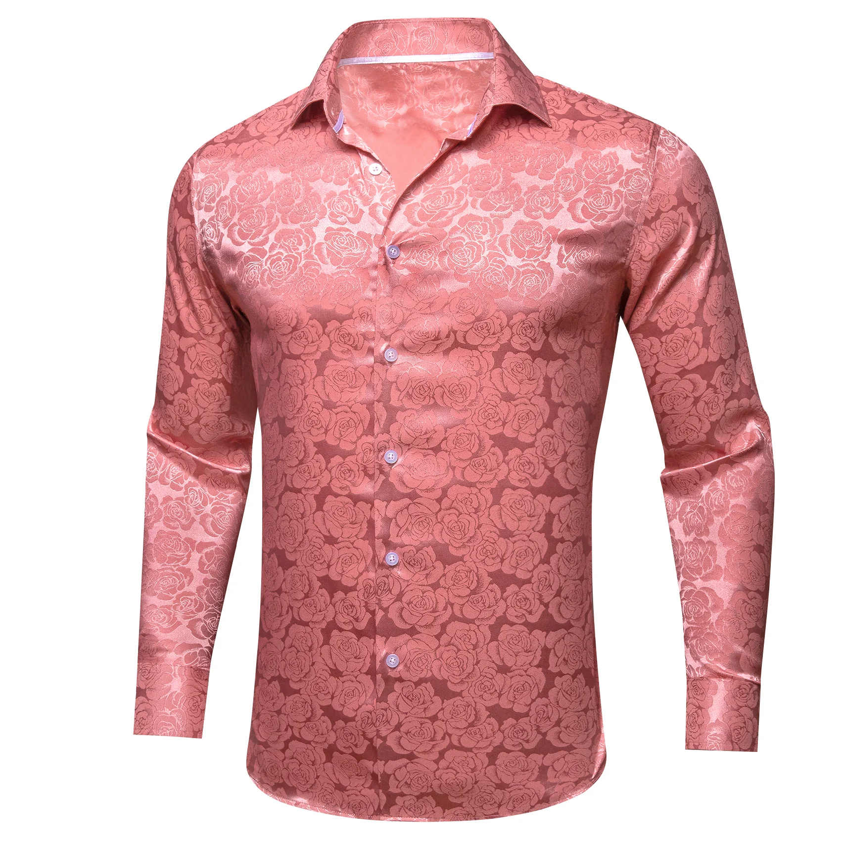 Rose Pink Floral Silk Men's Long Sleeve Shirt