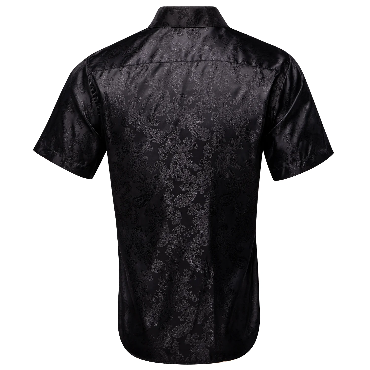 Pure Black Paisley Silk Men's Short Sleeve Shirt