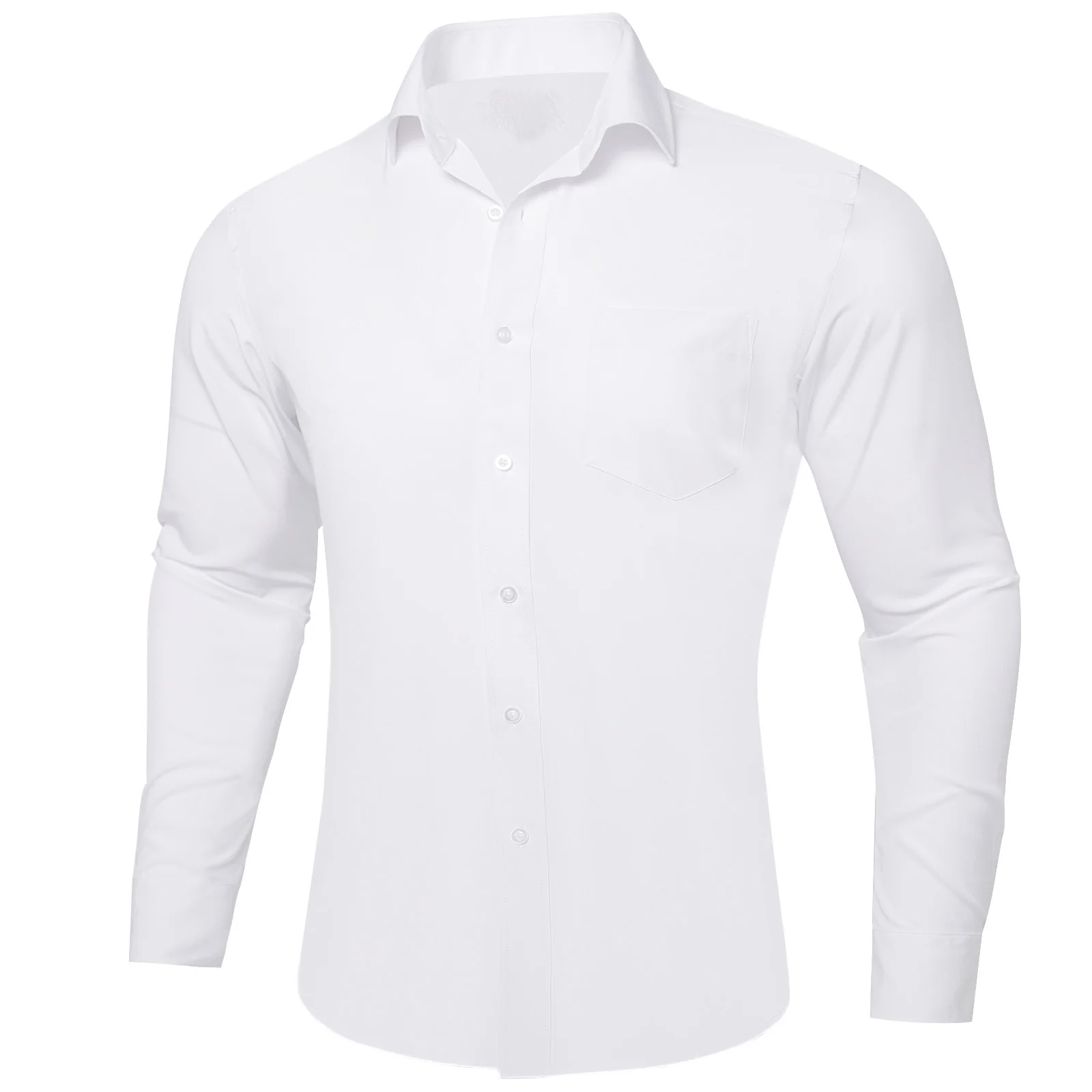 White Solid Silk Men's Long Sleeve Business Shirt